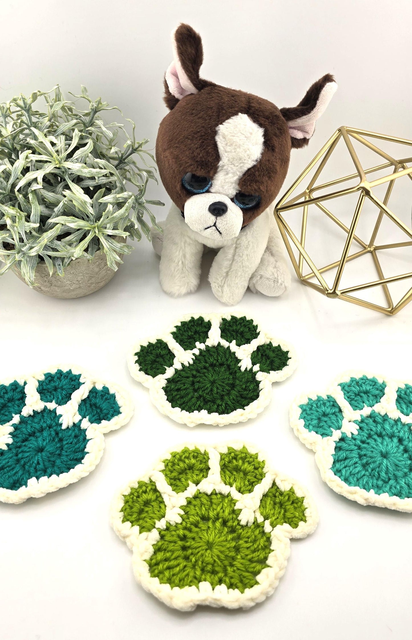 Paw Print Coasters – Crochet, Handmade, Cute Paw-Shaped Coasters for Pet Owners – Gift for Dog Moms & Dads