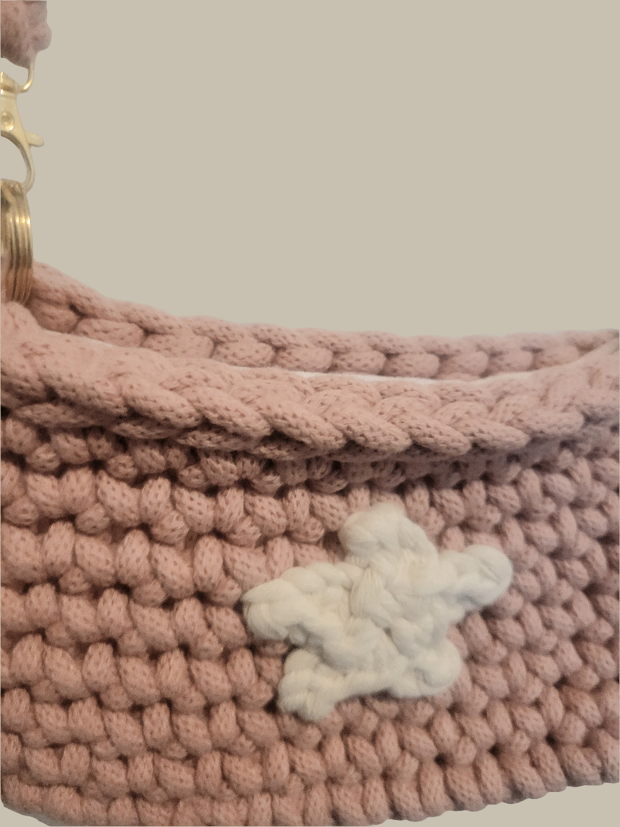 Crochet Purse, Shoulder bag, Adjustable Strap 29"-60"(73-150cm), Detachable Strap, Length 8"(20cm) Width 5.5"(15cm), Star design, tassel with wooden bead