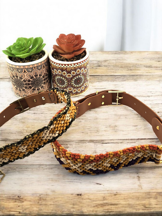 Designer Dog Collar, Unique Woven Dog Collar with Eco Leather, Cellestial design, Adjustable Medium 14"-16"(35.5-40.5cm) neck size, Wide variety of colors