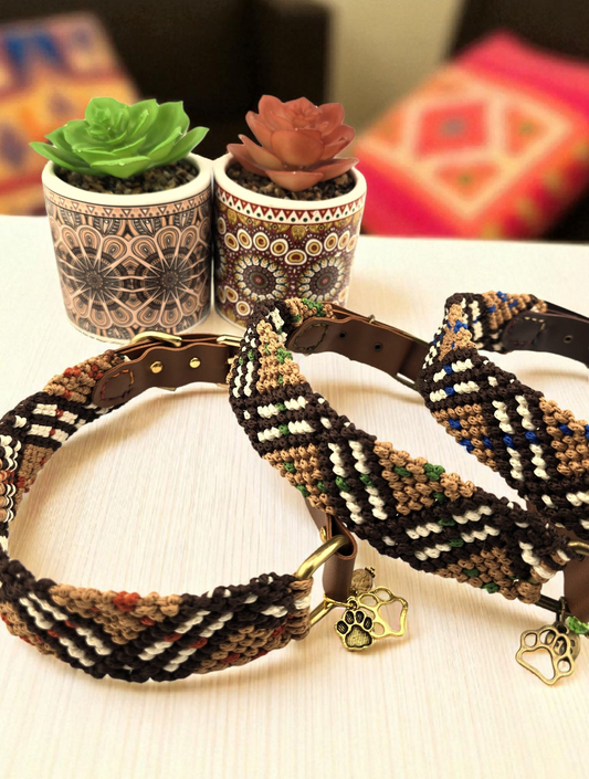 Designer Dog Collar, Unique Woven Dog Collar with Eco Leather, Tartan check, Adjustable Medium 14"-16"(35.5-40.5cm) neck size, Wide variety of colors