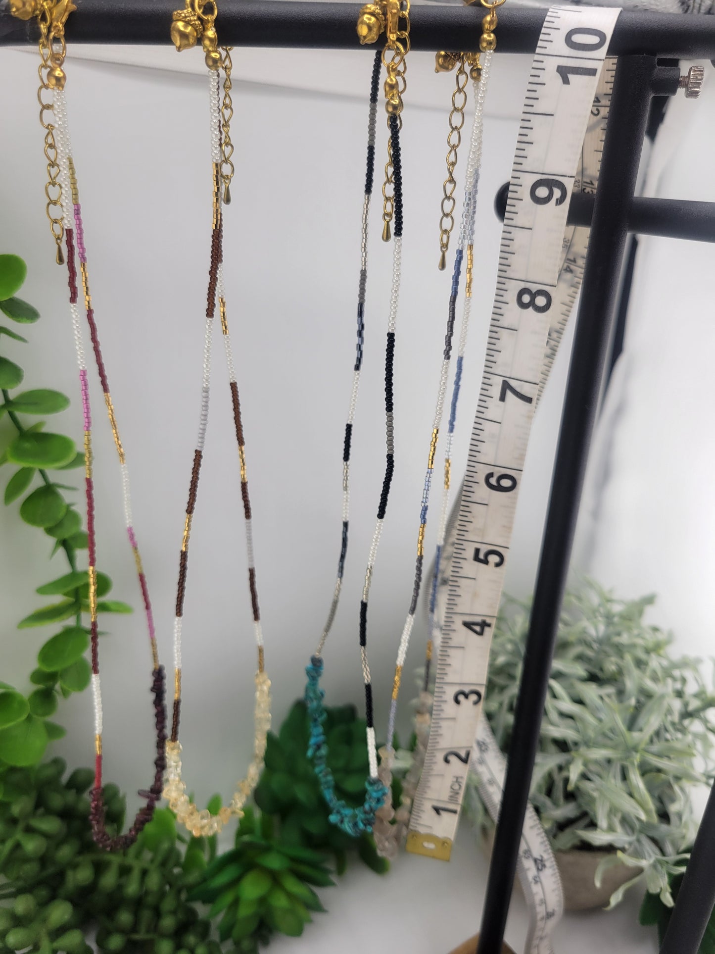 Chip Crystal Gemstone & Miyuki beads Necklace/ Bracelet 2 in 1, Adjustable Chain, Gold acorn charm