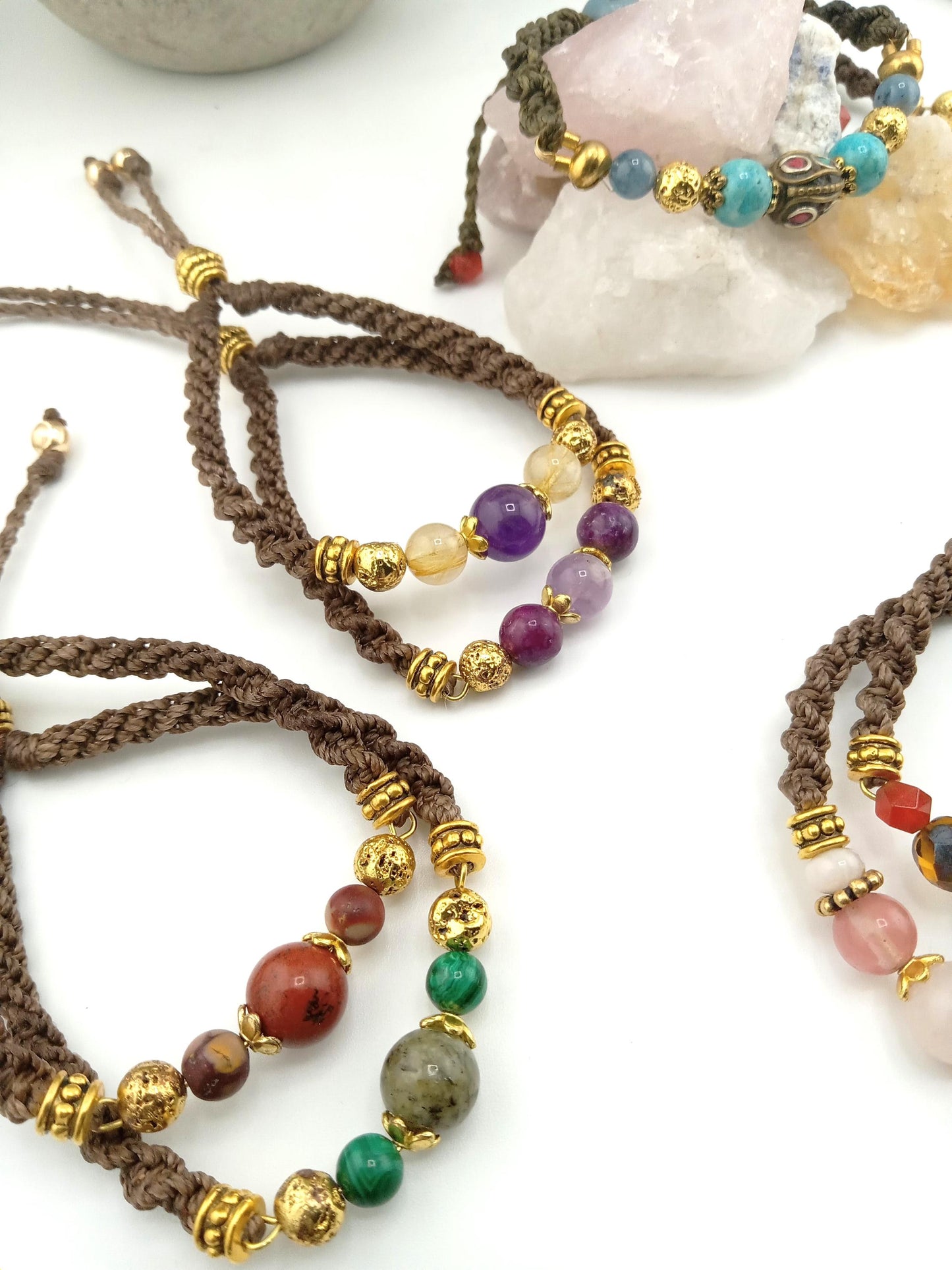 Gemstone Macrame Bracelet Jewelry, Made with genuine crystal beads, Adjustable Cord– Gift for Him & Her