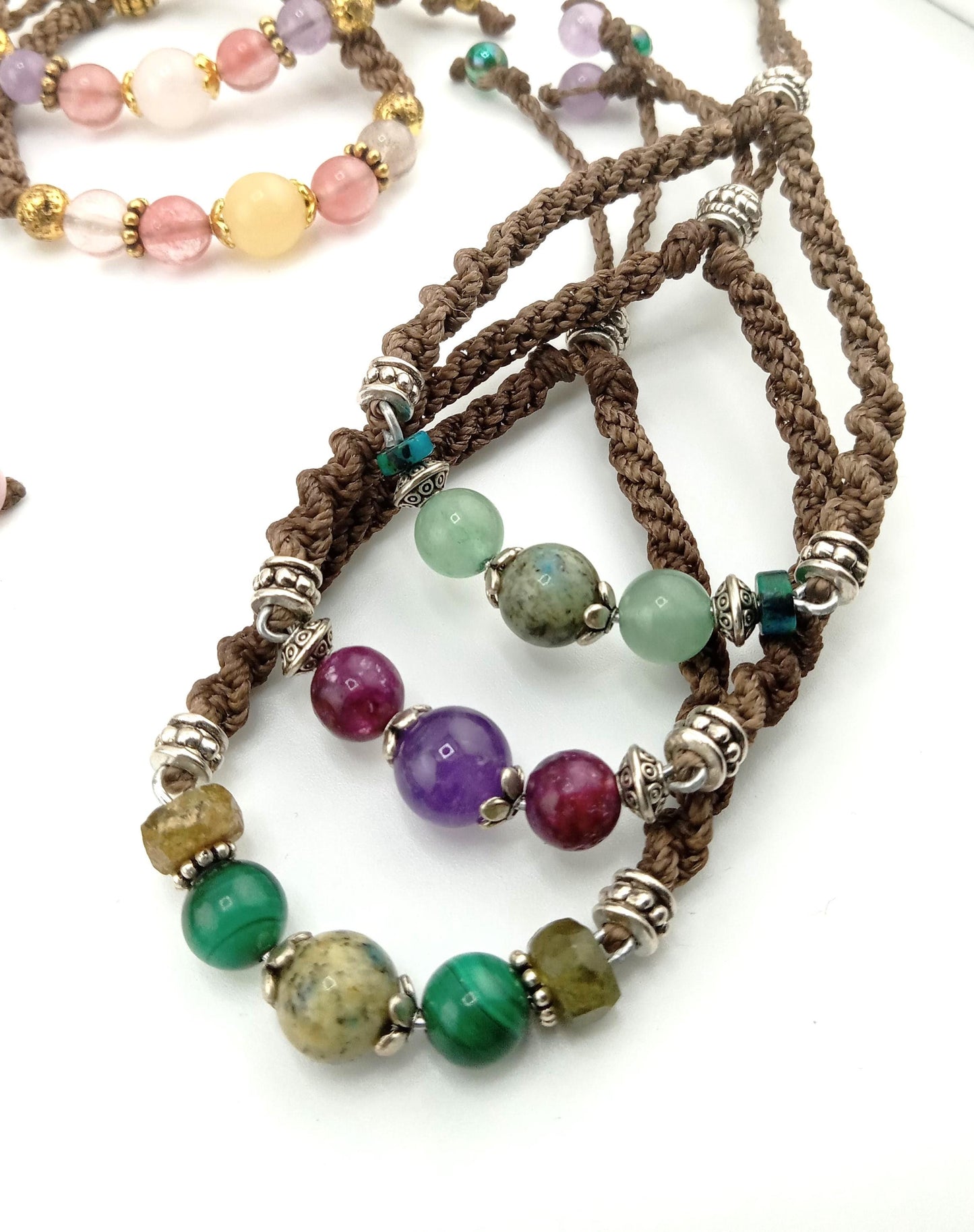 Gemstone Macrame Bracelet Jewelry, Made with genuine crystal beads, Adjustable Cord– Gift for Him & Her