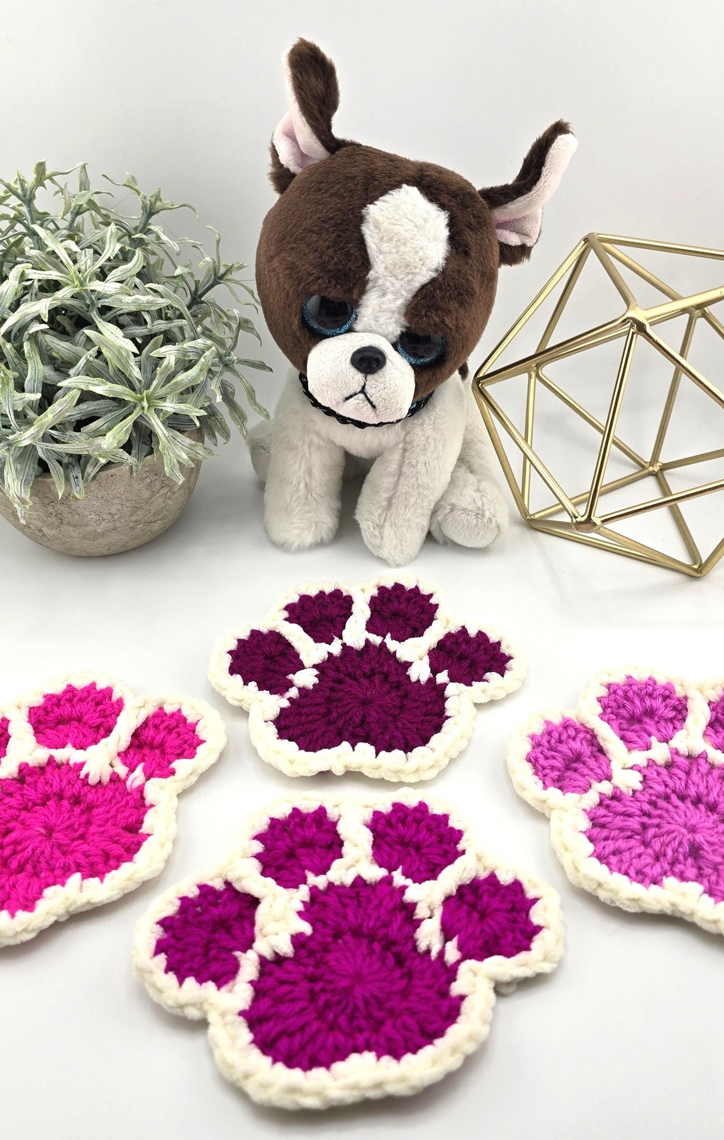 Paw Print Coasters – Crochet, Handmade, Cute Paw-Shaped Coasters for Pet Owners – Gift for Dog Moms & Dads