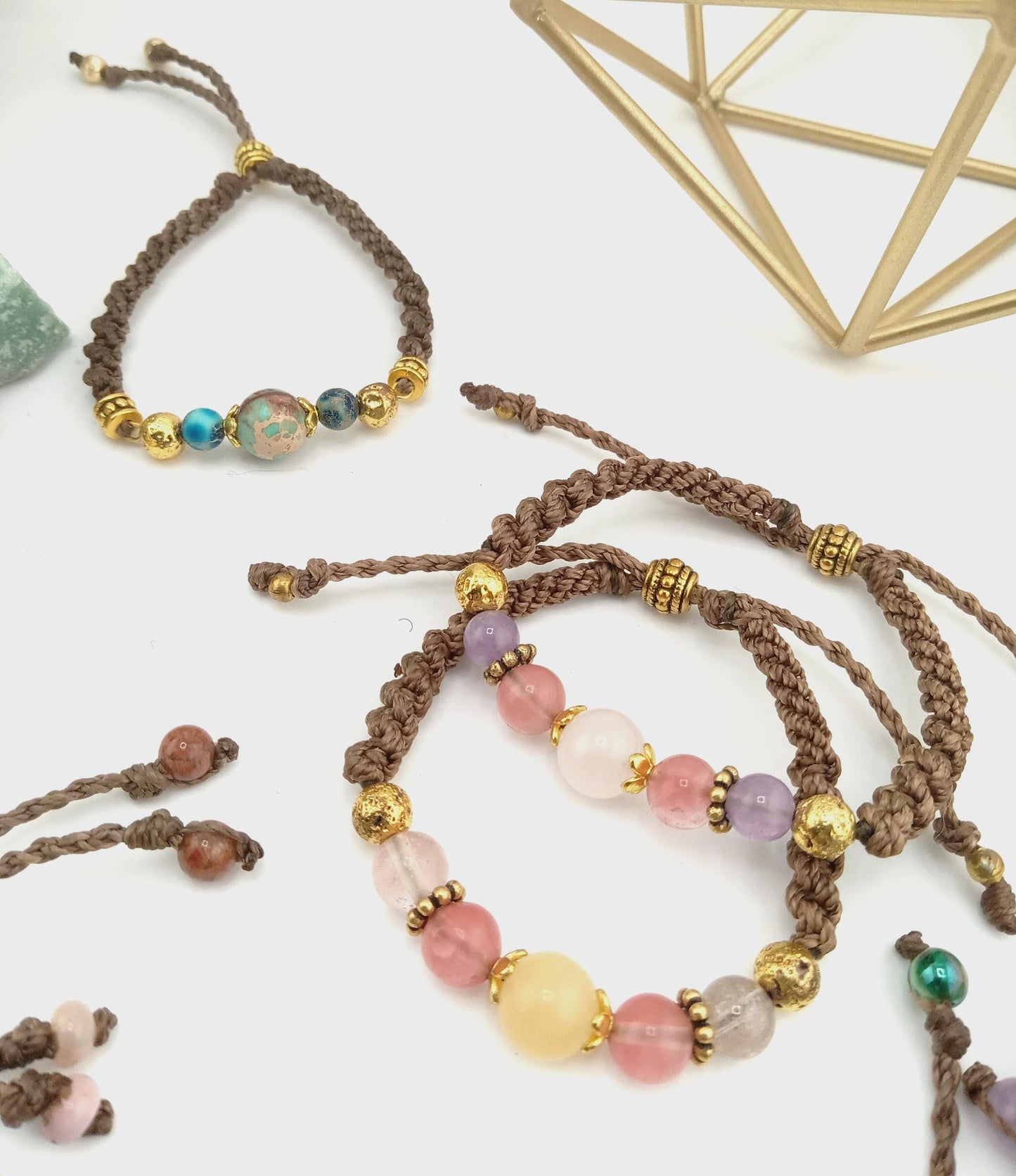 Gemstone Macrame Bracelet Jewelry, Made with genuine crystal beads, Adjustable Cord– Gift for Him & Her