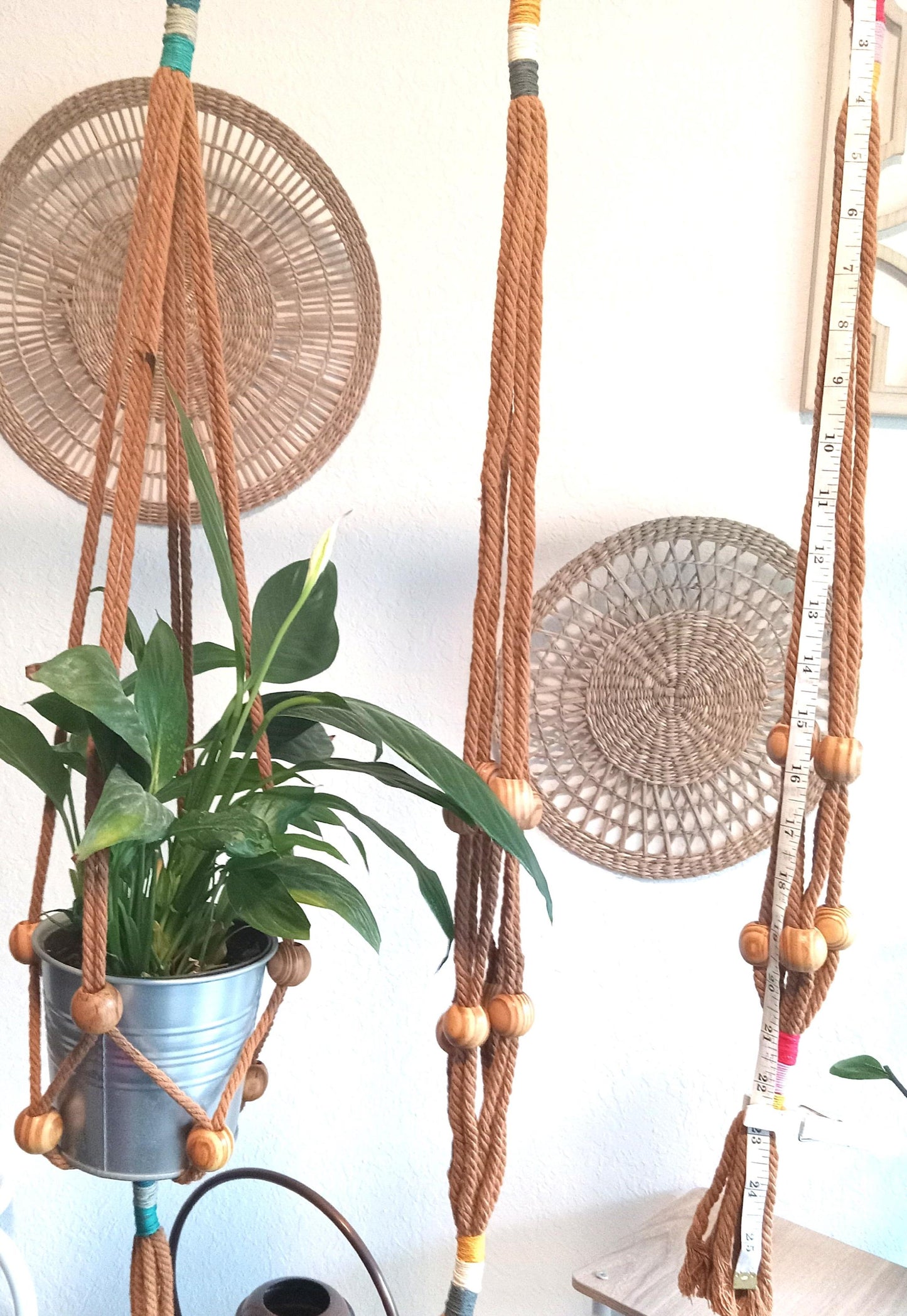 Macrame Plant Hanger with Wooden Beads – Handmade House Decor – Hanging Plant Holder for Indoor and Outdoor Plants