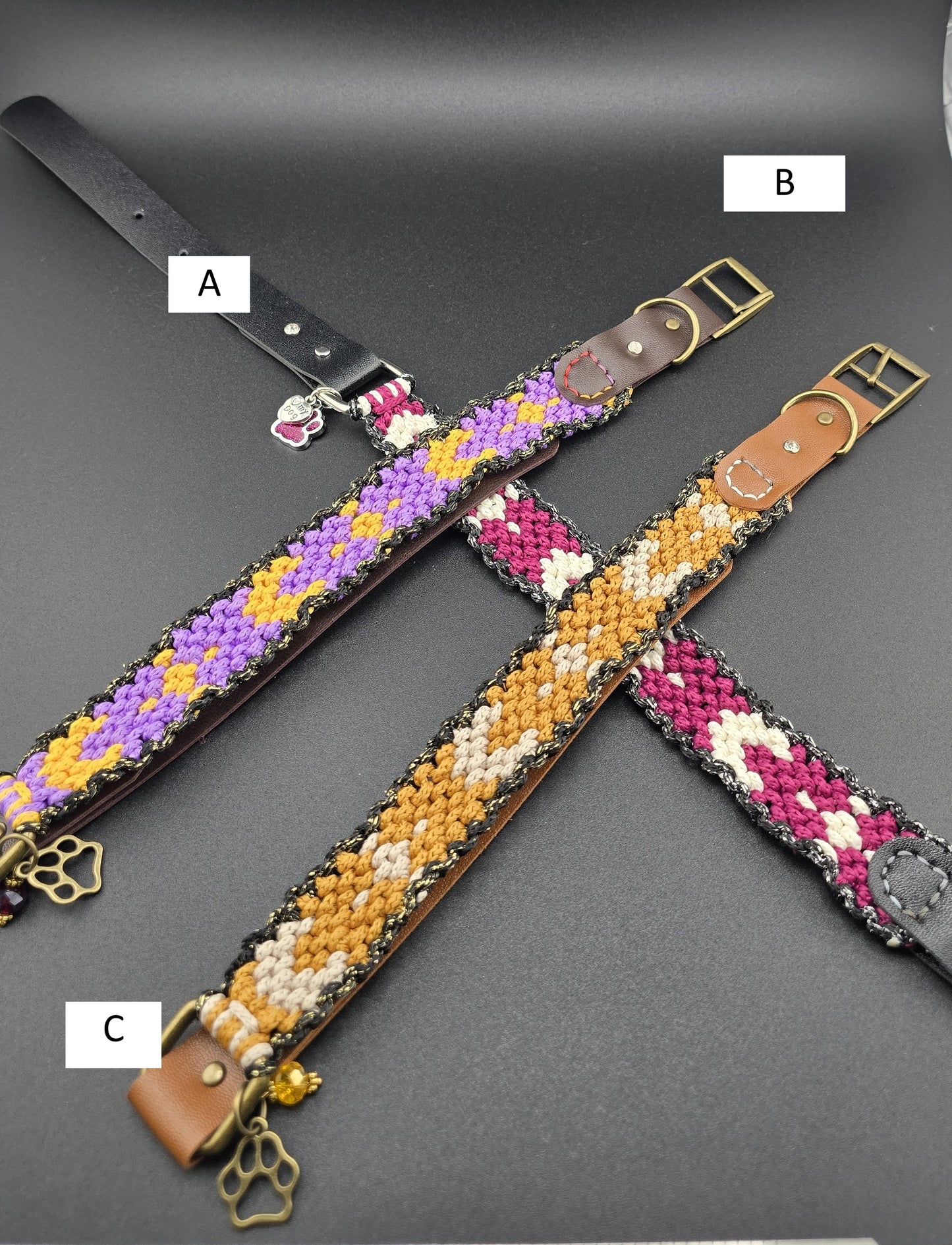 Designer Dog Collar, Unique Woven Dog Collar with Eco Leather, Cellestial design,  Adjustable Medium 14"-16"(35.5-40.5cm) neck size, Wide variety of colors