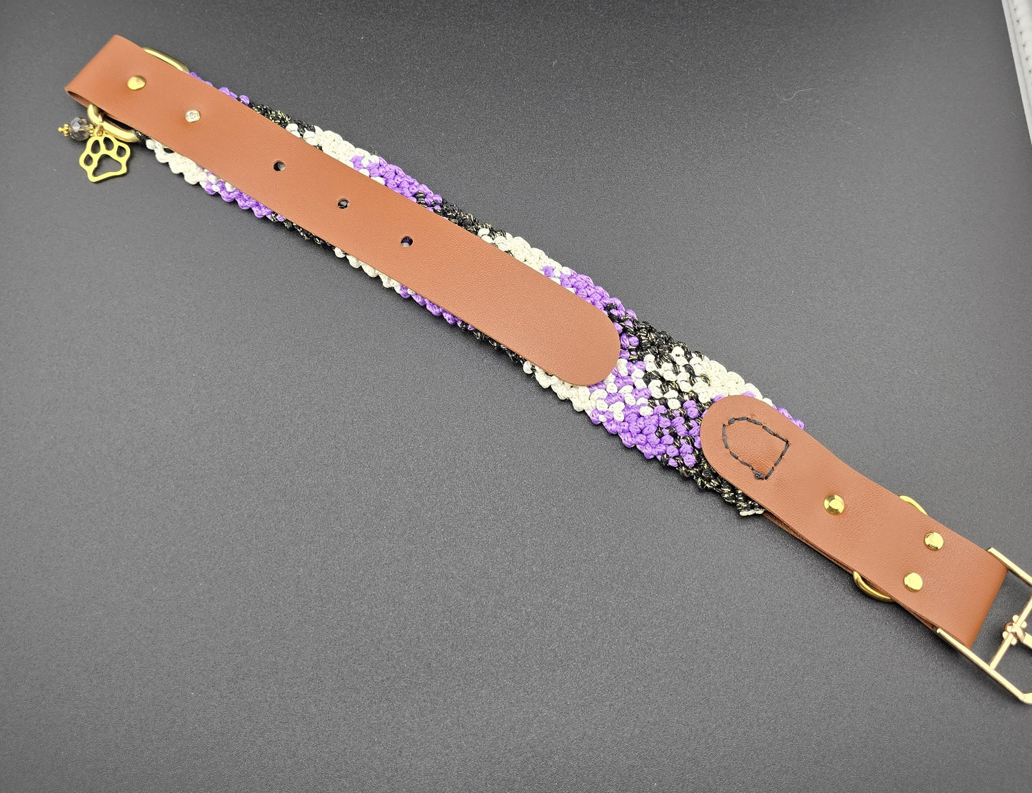 Designer Dog Collar, Unique Woven Dog Collar with Eco Leather, Plaid design,  Adjustable Large, 16" -19"(40.5-48cm) neck size, Wide variety of colors