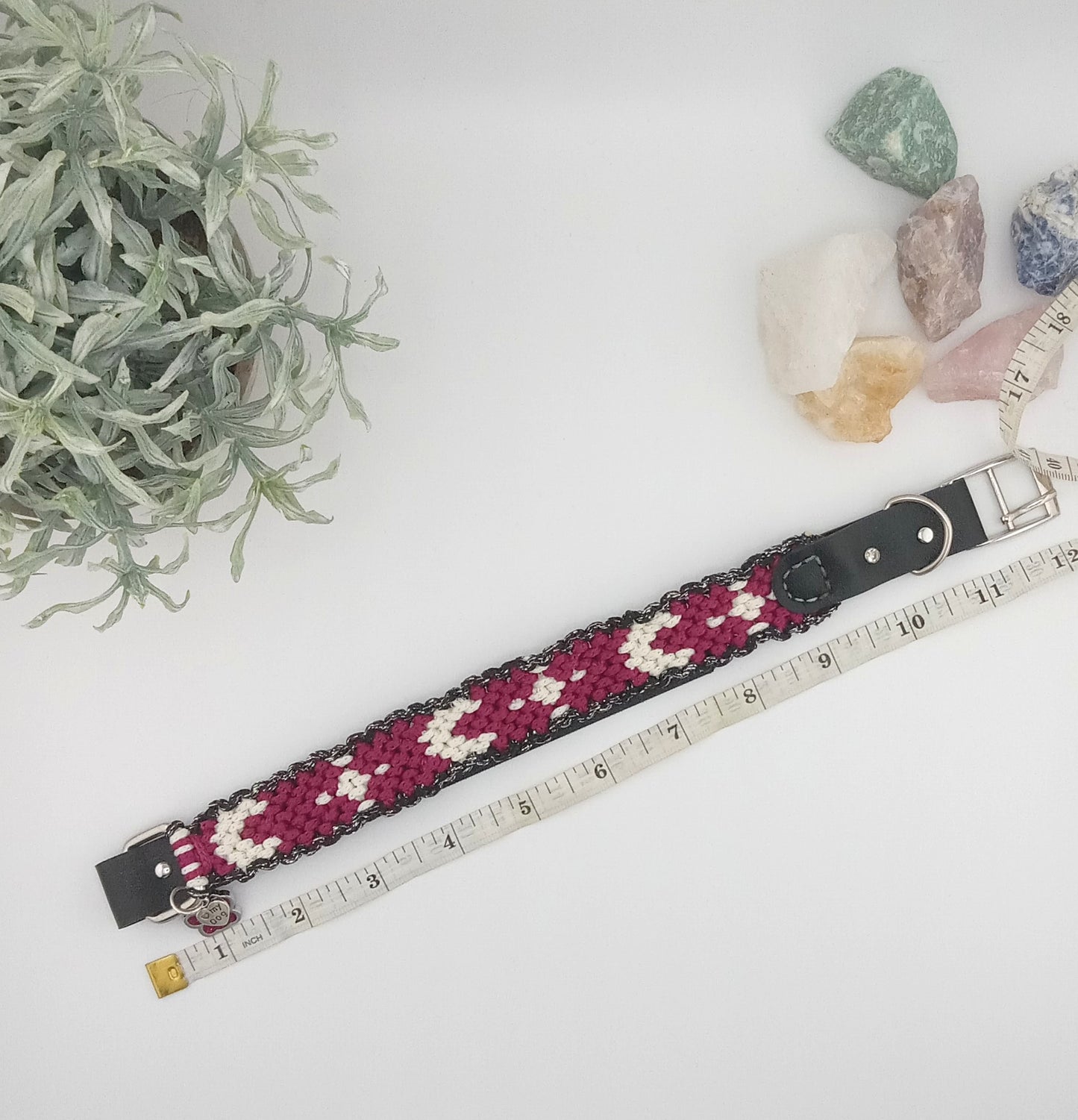 Designer Dog Collar, Unique Woven Dog Collar with Eco Leather, Cellestial design,  Adjustable Medium 14"-16"(35.5-40.5cm) neck size, Wide variety of colors