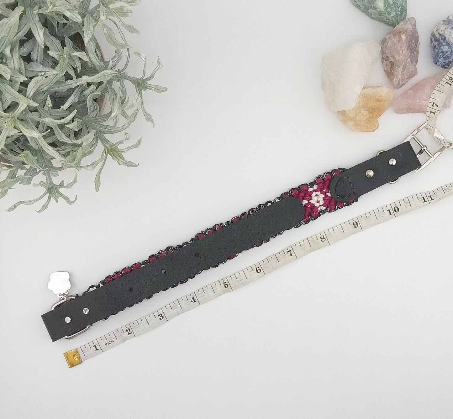 Designer Dog Collar, Unique Woven Dog Collar with Eco Leather, Cellestial design,  Adjustable Medium 14"-16"(35.5-40.5cm) neck size, Wide variety of colors