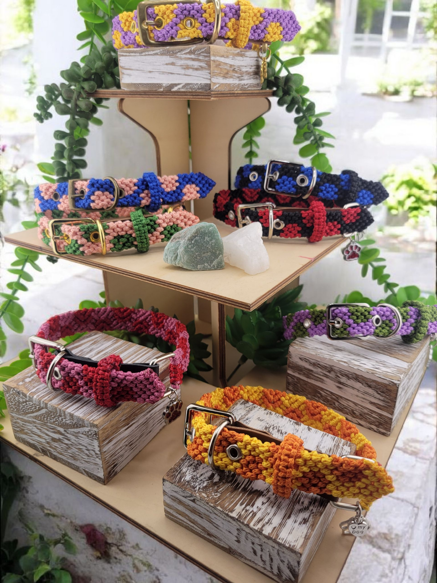 Designer Dog Collar, Unique Woven Polka Dots Dog Collar with Eco Leather, Adjustable Small 12"-14", Wide variety of colors