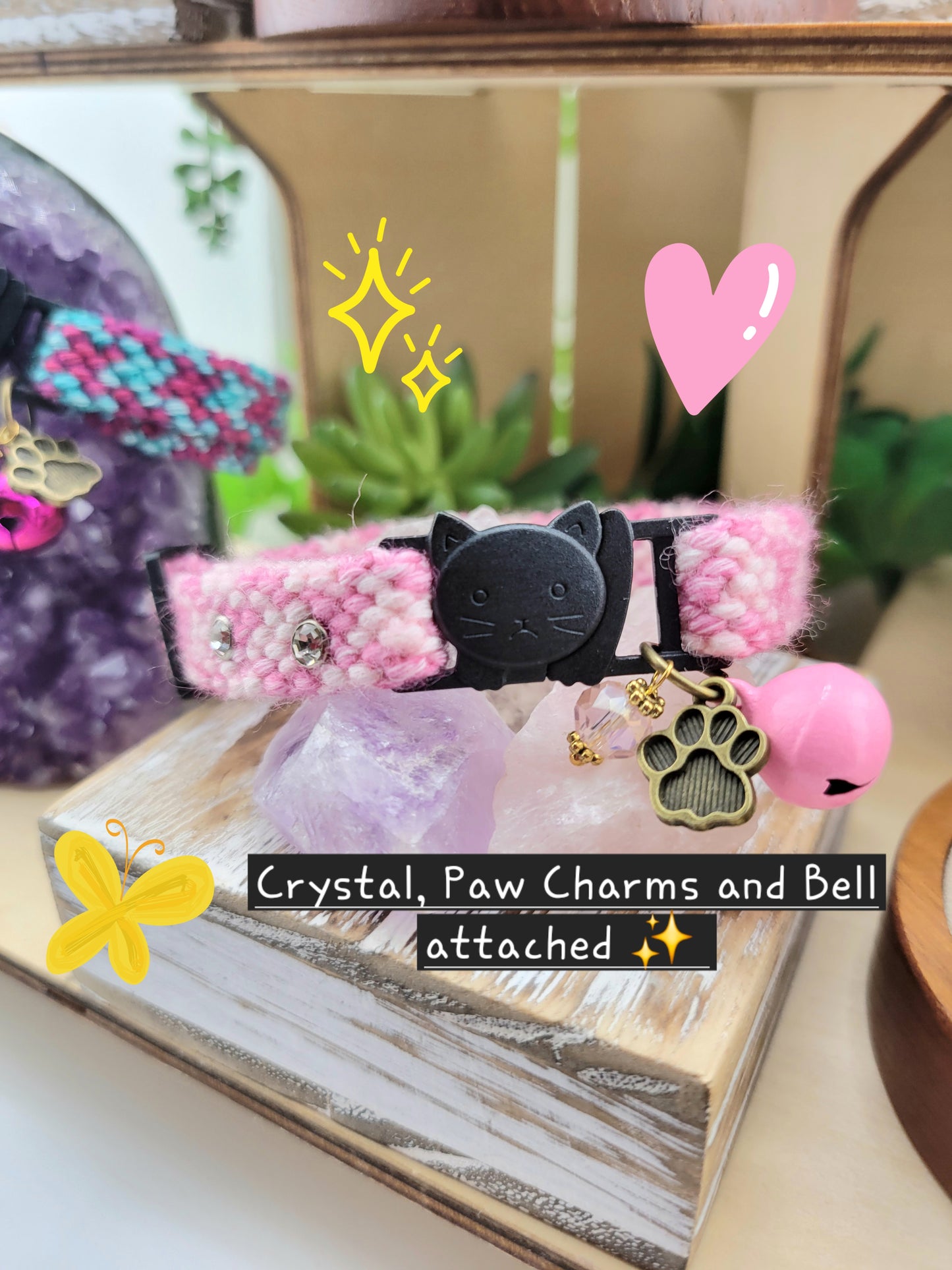 Designer Cat Collar: Woven Breakaway Cat Collars with Charm and Bell, Chevron braid design, Adjustable 8"-12"[20-30.5cm], Ideal for Girl Cats Male Cats, Kittens Puppies, Made with Soft Cotton, Wide variety of colors