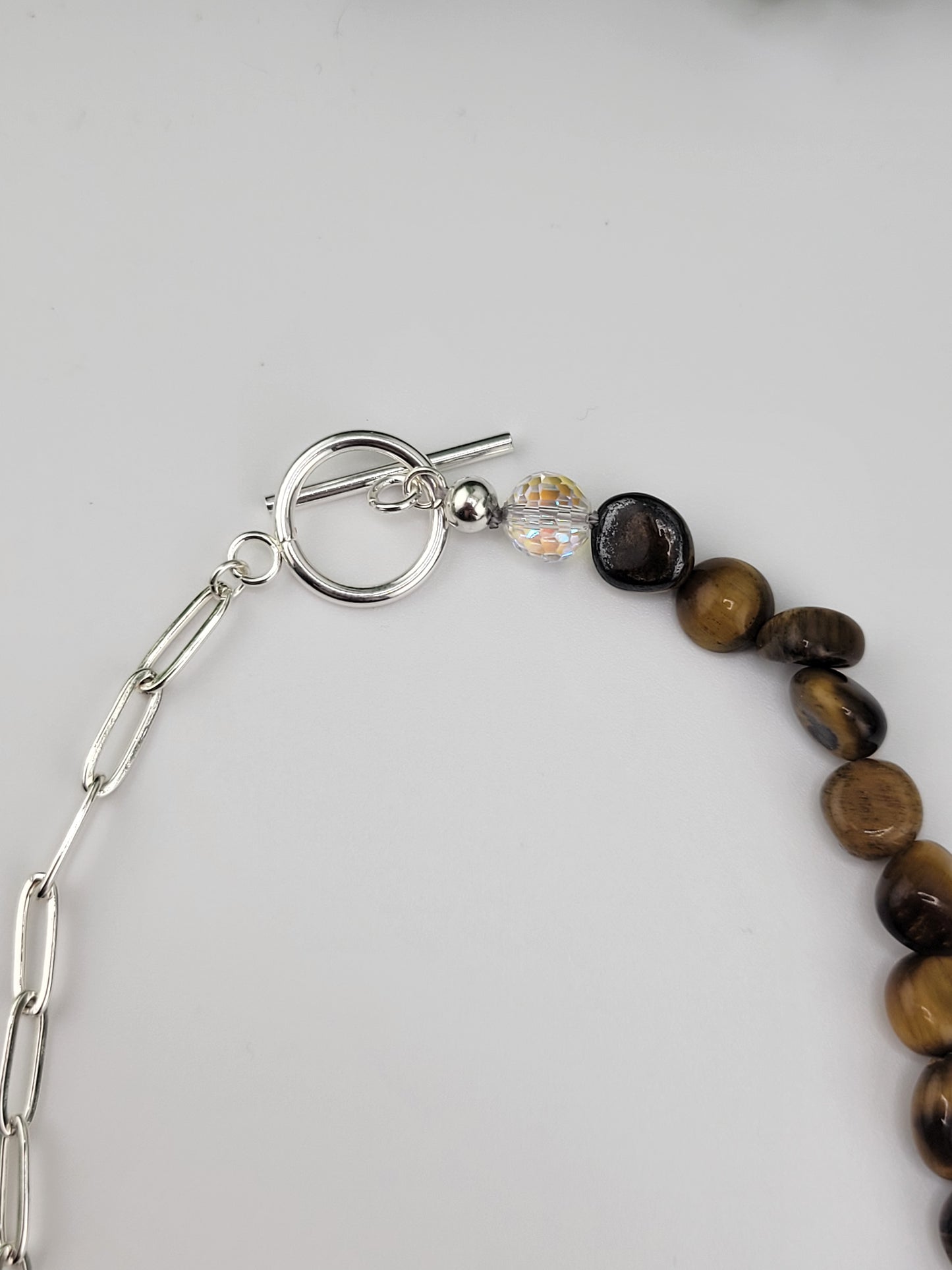 Half 18k Gold Plated Brass or Stainless Steel Silver Paperclip Chain Half Gemstone Necklace with Carabiner Clasp including two 18k gold plated brass Charms of your choice