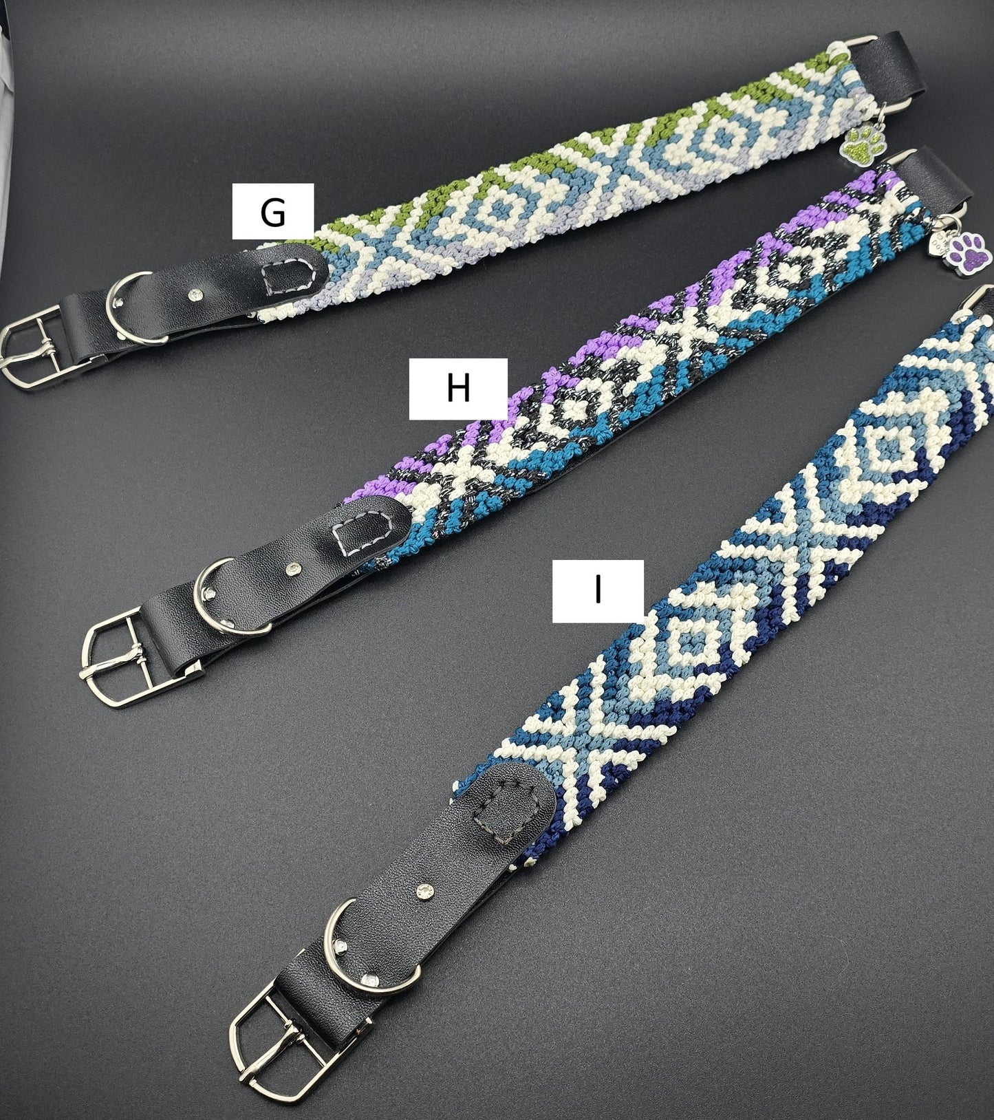 Designer Dog Collar, Unique Woven Dog Collar with Eco Leather, Ethnic Tribal design, Adjustable Large, 16" -19"(40.5-48cm) neck size, Wide variety of colors