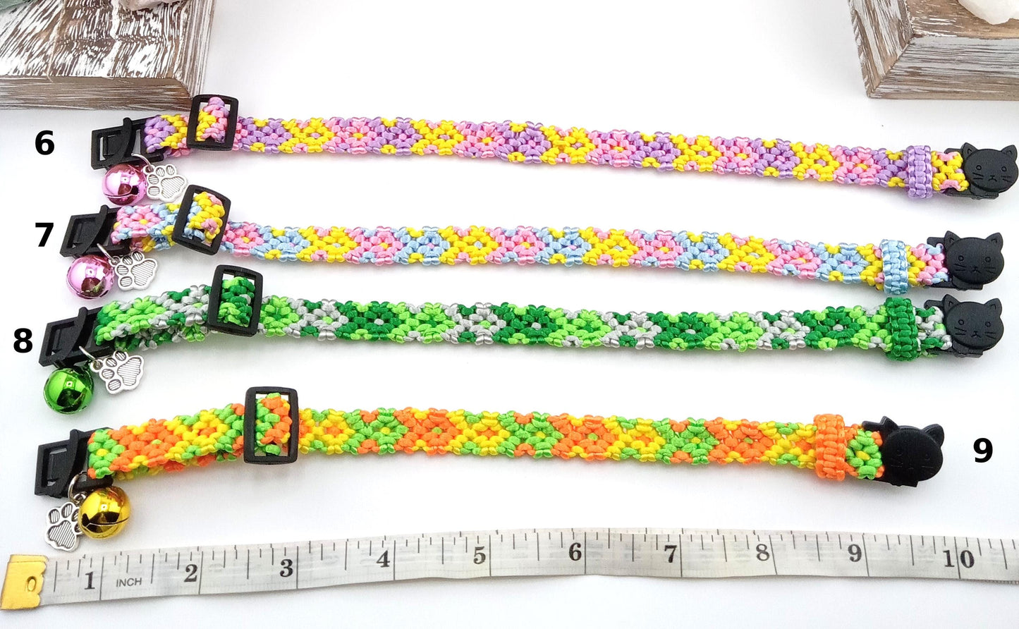Designer Cat Collar: Woven Breakaway Cat Collars with Charm and Bell, Adjustable 8"-12"[20-30.5cm], Ideal for Girl Cats Male Cats, Kittens Puppies, Made with Kumihimo cord, Fits Most Cats, Wide variety of colors