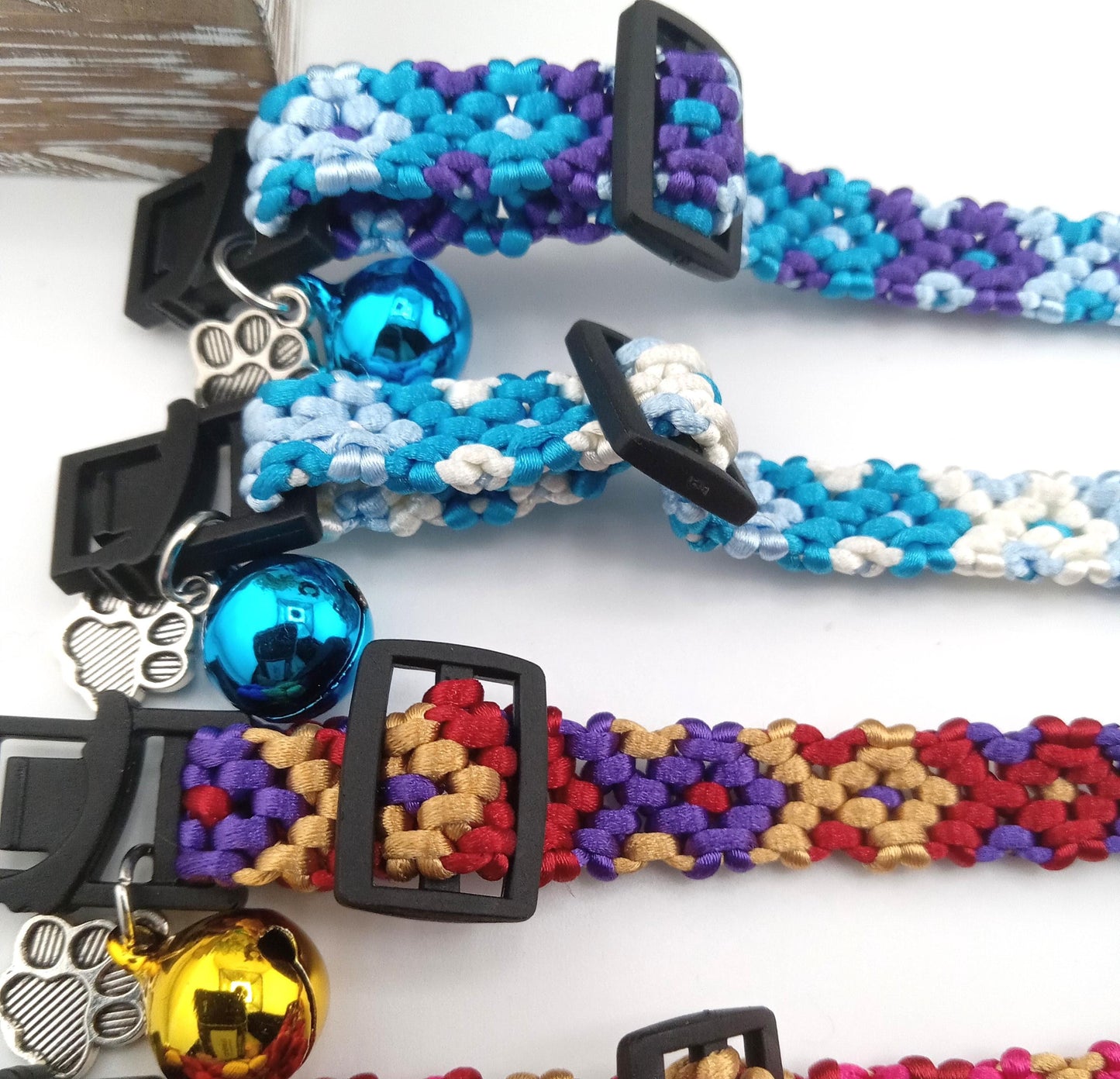 Designer Cat Collar: Woven Breakaway Cat Collars with Charm and Bell, Adjustable 8"-12"[20-30.5cm], Ideal for Girl Cats Male Cats, Kittens Puppies, Made with Kumihimo cord, Fits Most Cats, Wide variety of colors
