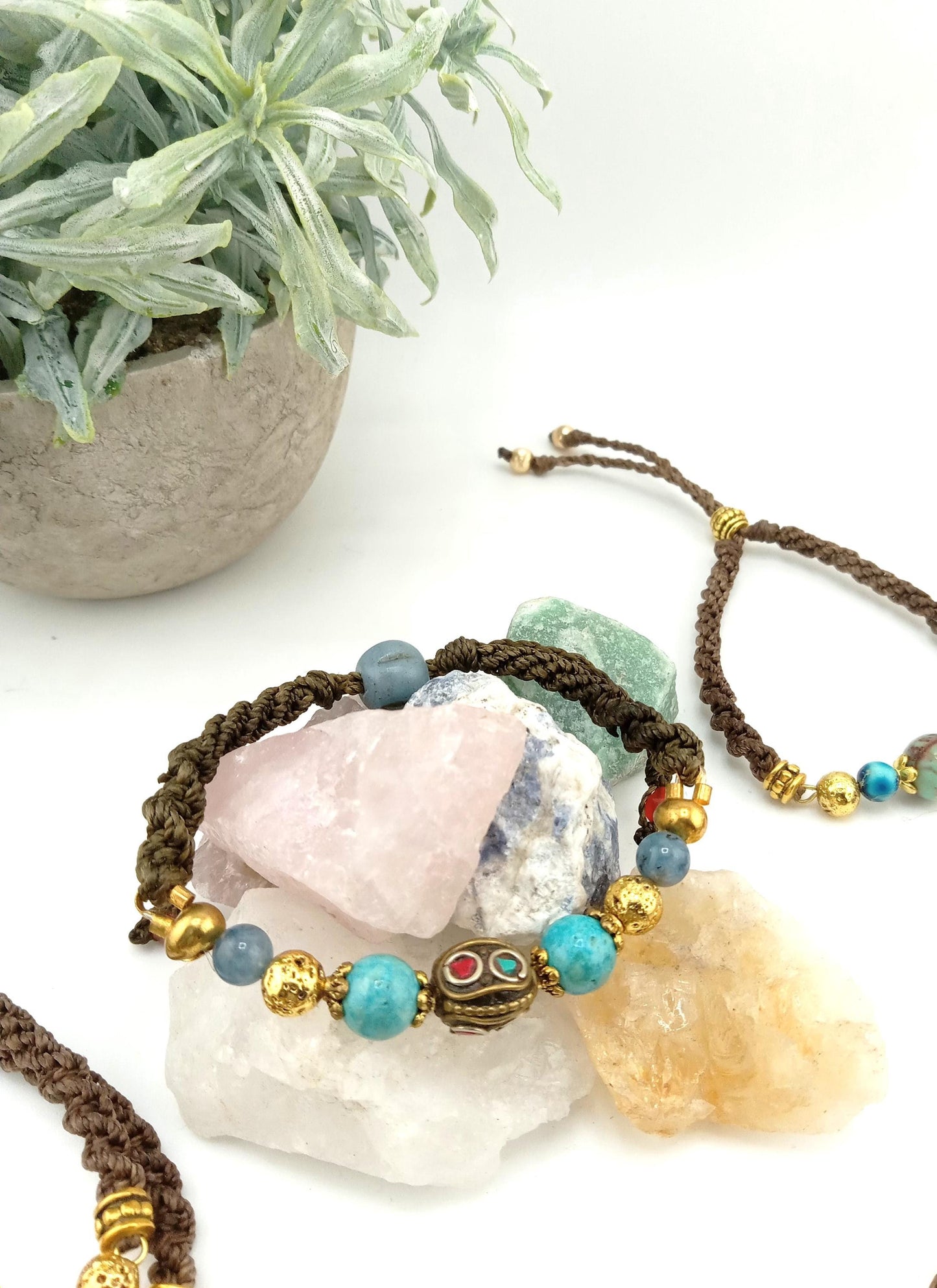 Gemstone Macrame Bracelet Jewelry, Made with genuine crystal beads, Adjustable Cord– Gift for Him & Her