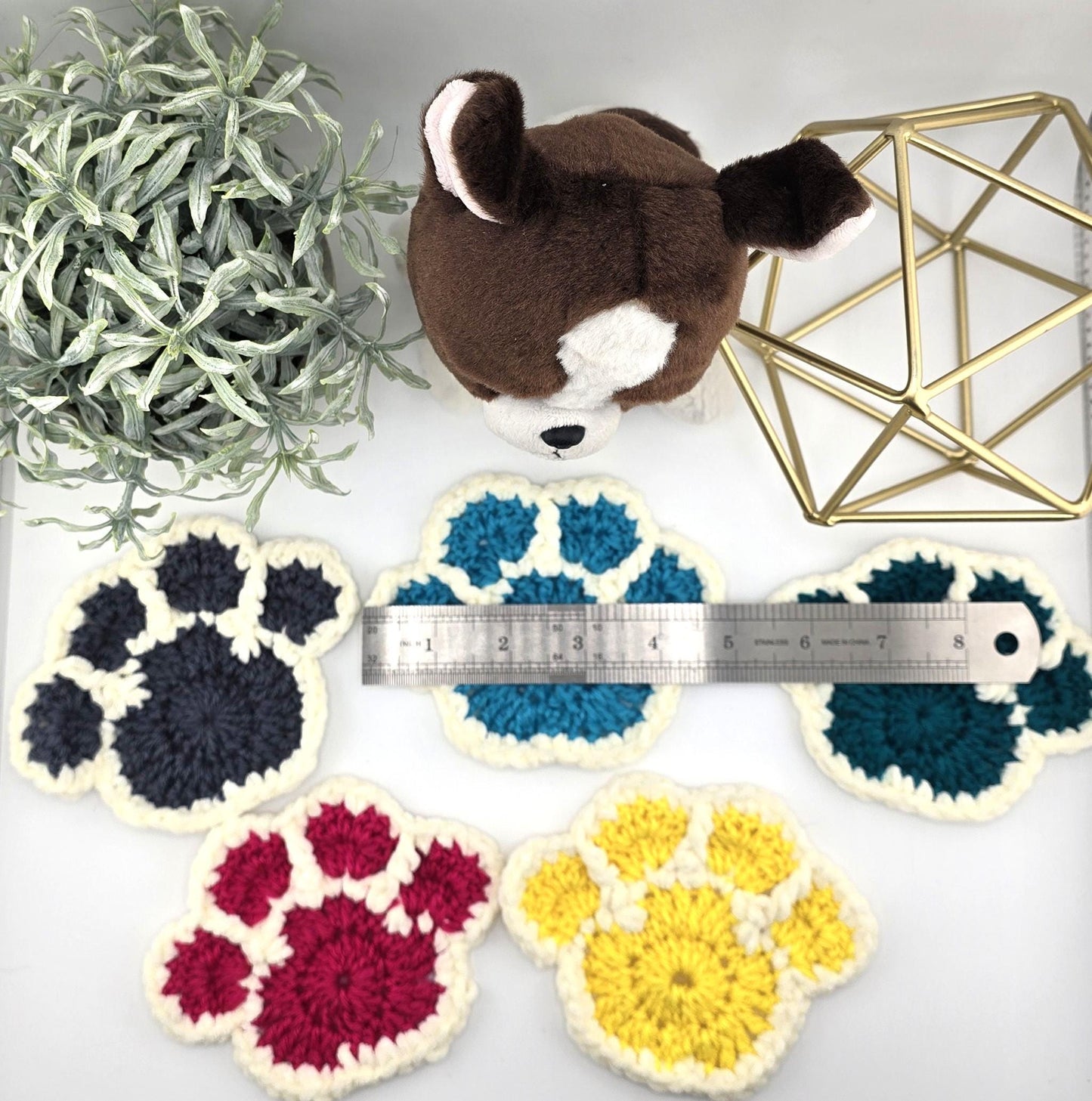 Paw Print Coasters – Crochet, Handmade, Cute Paw-Shaped Coasters for Pet Owners – Gift for Dog Moms & Dads