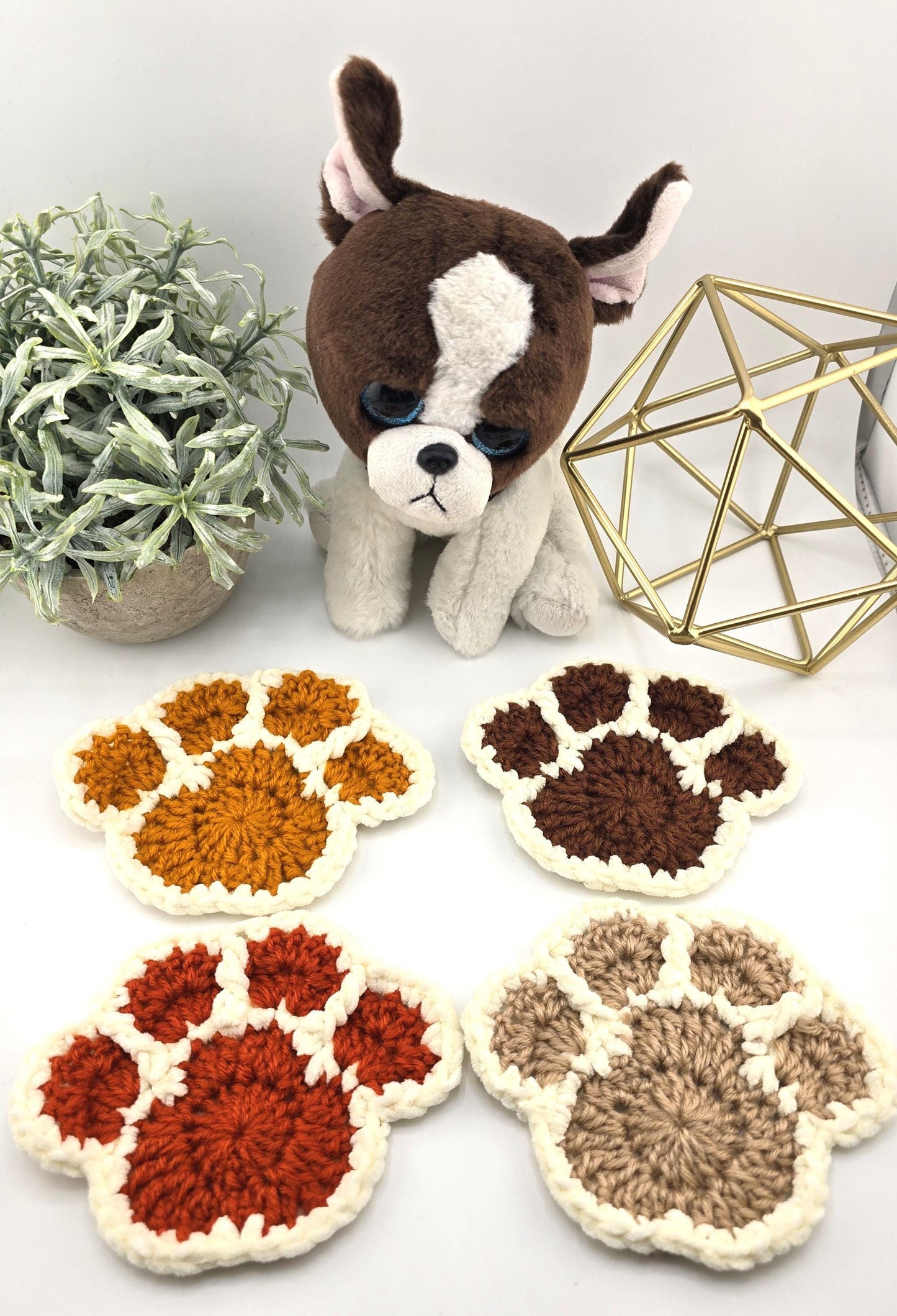 Paw Print Coasters – Crochet, Handmade, Cute Paw-Shaped Coasters for Pet Owners – Gift for Dog Moms & Dads