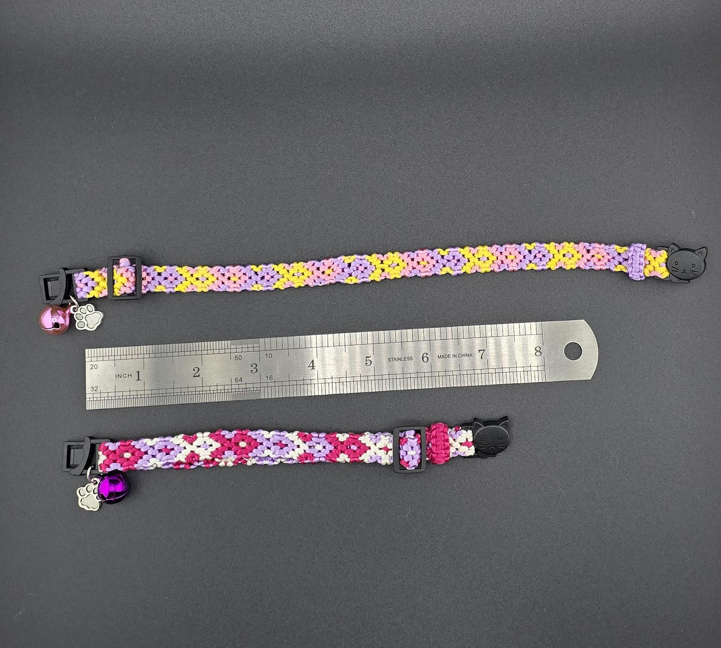 Designer Cat Collar: Woven Breakaway Cat Collars with Charm and Bell, Adjustable 8"-12"[20-30.5cm], Ideal for Girl Cats Male Cats, Kittens Puppies, Made with Kumihimo cord, Fits Most Cats, Wide variety of colors