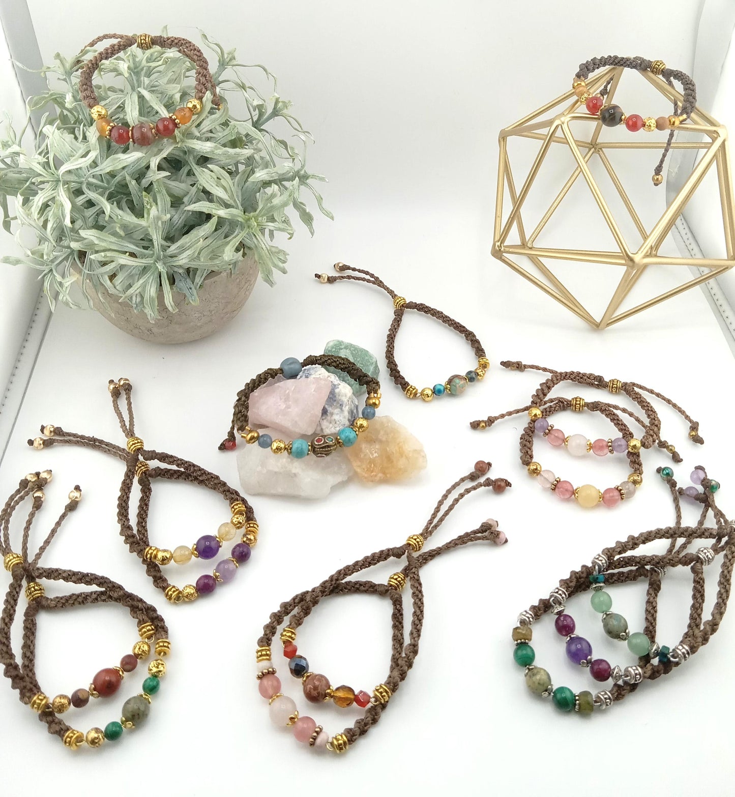 Gemstone Macrame Bracelet Jewelry, Made with genuine crystal beads, Adjustable Cord– Gift for Him & Her