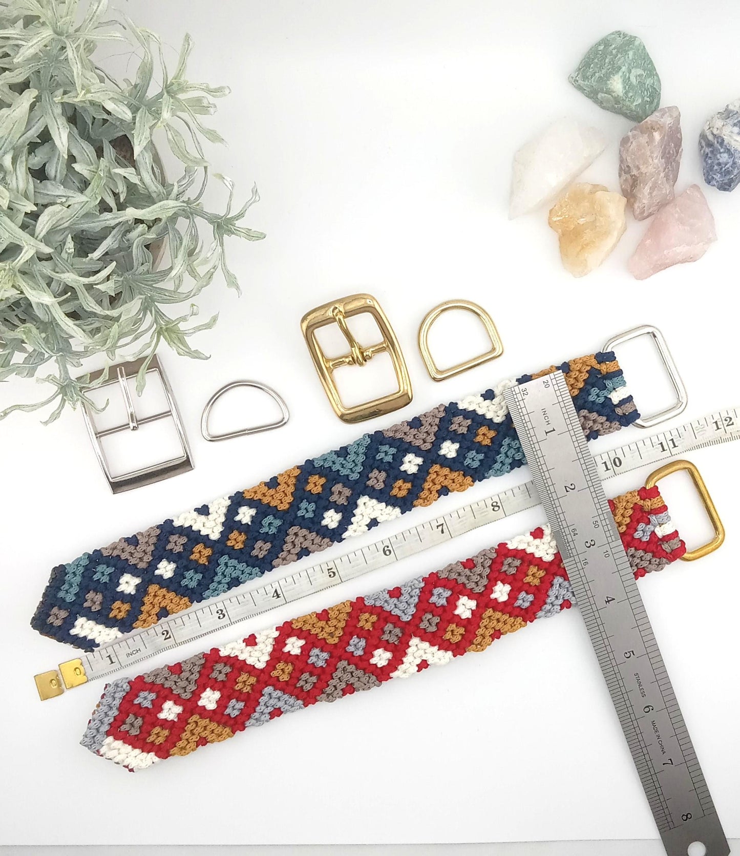 Designer Dog Collar, Unique Woven Dog Collar with Eco Leather, Argyle Design,  Adjustable XL 19" to 21" (48-53cm) neck size, Wide variety of colors available