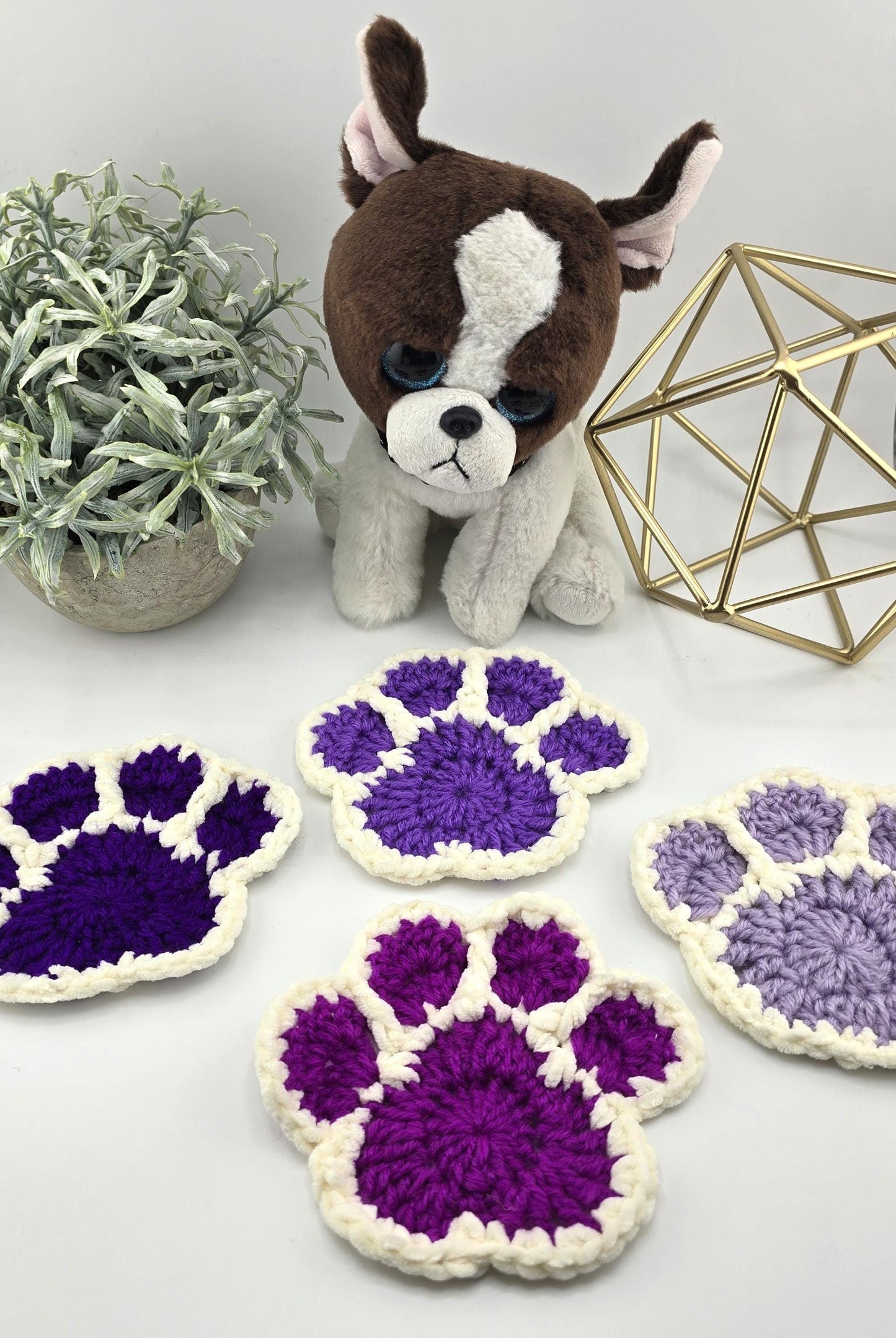 Paw Print Coasters – Crochet, Handmade, Cute Paw-Shaped Coasters for Pet Owners – Gift for Dog Moms & Dads