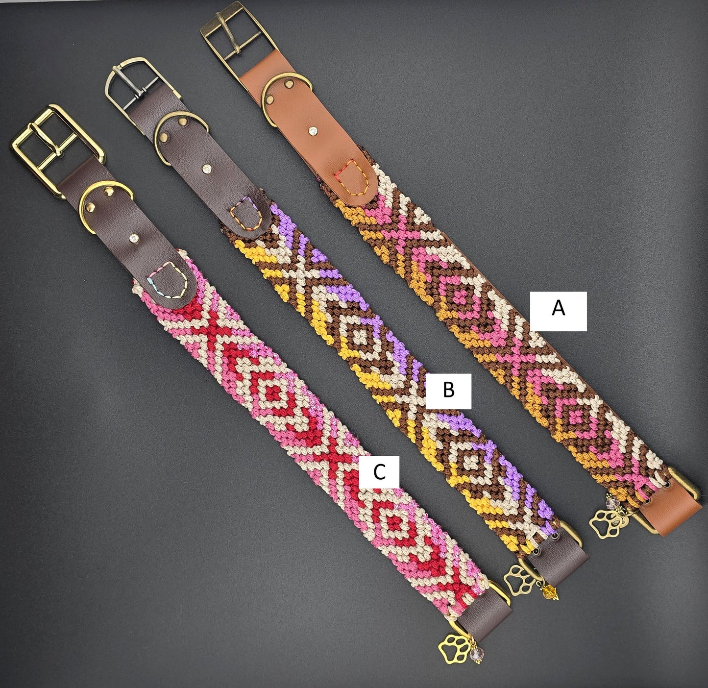 Designer Dog Collar, Unique Woven Dog Collar with Eco Leather, Ethnic Tribal design, Adjustable Large, 16" -19"(40.5-48cm) neck size, Wide variety of colors