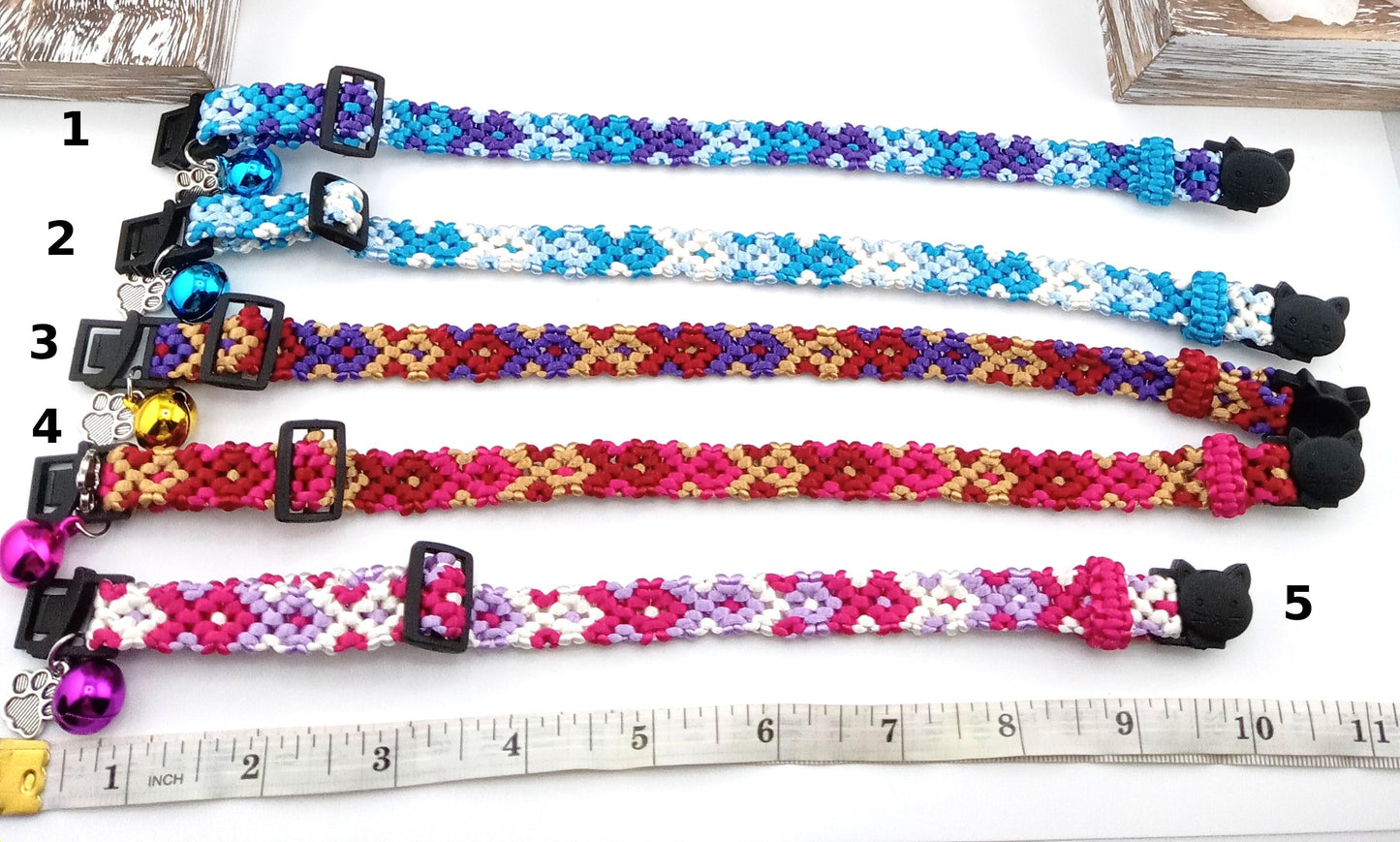 Designer Cat Collar: Woven Breakaway Cat Collars with Charm and Bell, Adjustable 8"-12"[20-30.5cm], Ideal for Girl Cats Male Cats, Kittens Puppies, Made with Kumihimo cord, Fits Most Cats, Wide variety of colors
