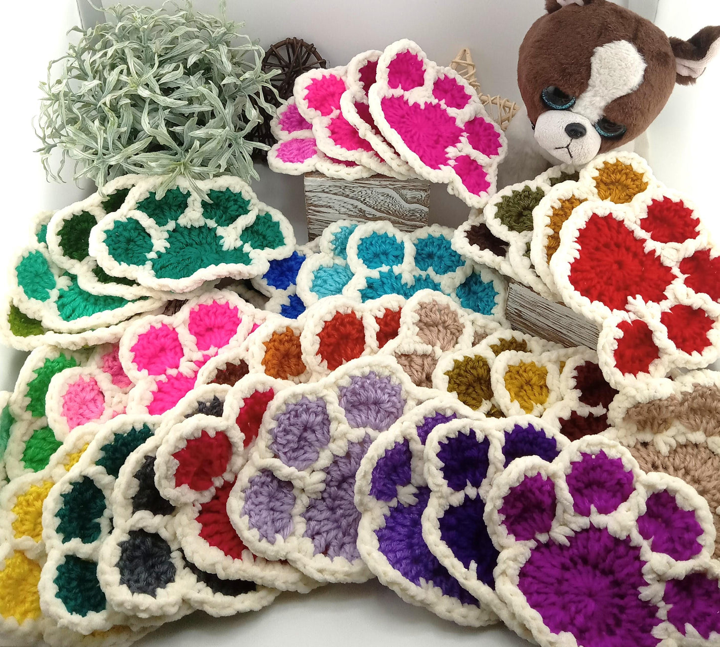 Paw Print Coasters – Crochet, Handmade, Cute Paw-Shaped Coasters for Pet Owners – Gift for Dog Moms & Dads