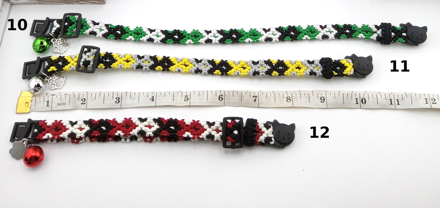 Designer Cat Collar: Woven Breakaway Cat Collars with Charm and Bell, Adjustable 8"-12"[20-30.5cm], Ideal for Girl Cats Male Cats, Kittens Puppies, Made with Kumihimo cord, Fits Most Cats, Wide variety of colors