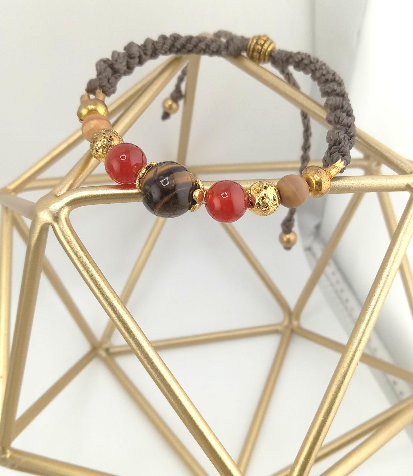 Gemstone Macrame Bracelet Jewelry, Made with genuine crystal beads, Adjustable Cord– Gift for Him & Her