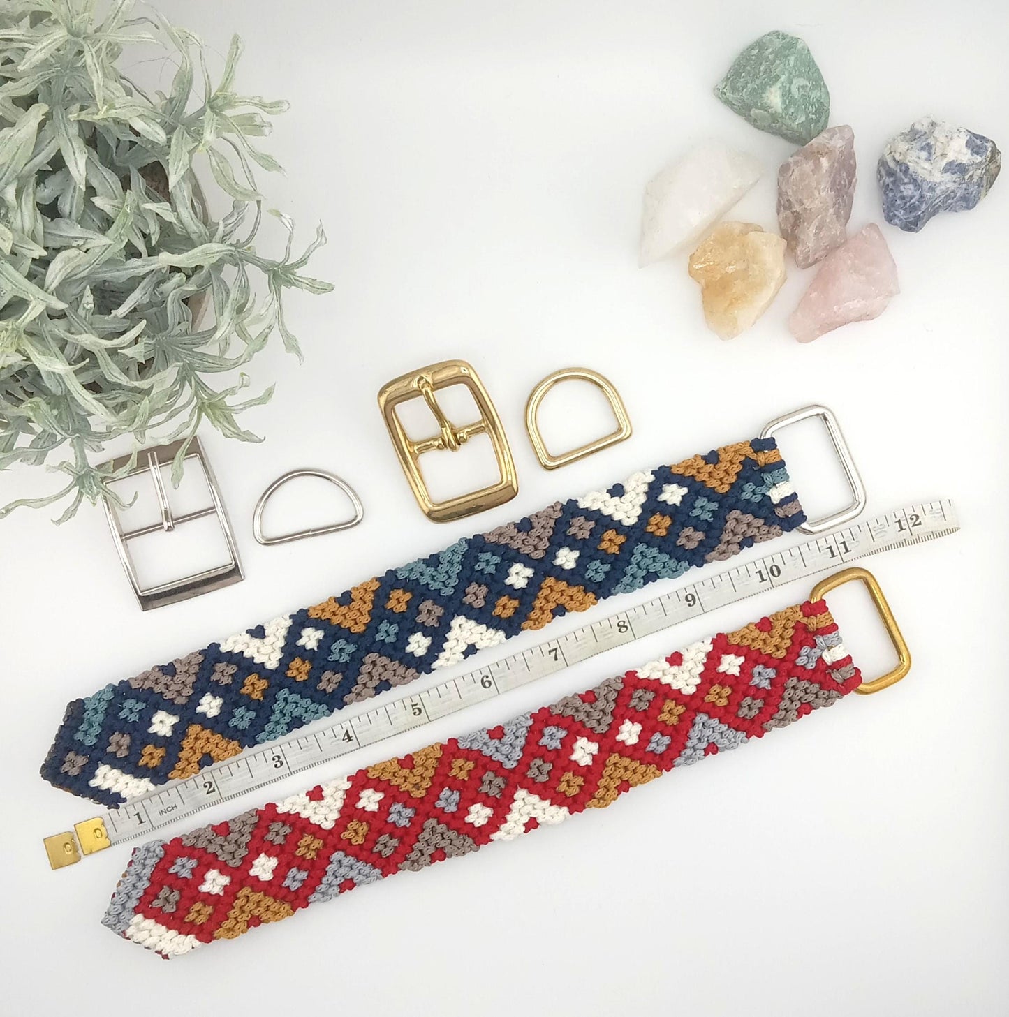 Designer Dog Collar, Unique Woven Dog Collar with Eco Leather, Argyle Design,  Adjustable XL 19" to 21" (48-53cm) neck size, Wide variety of colors available