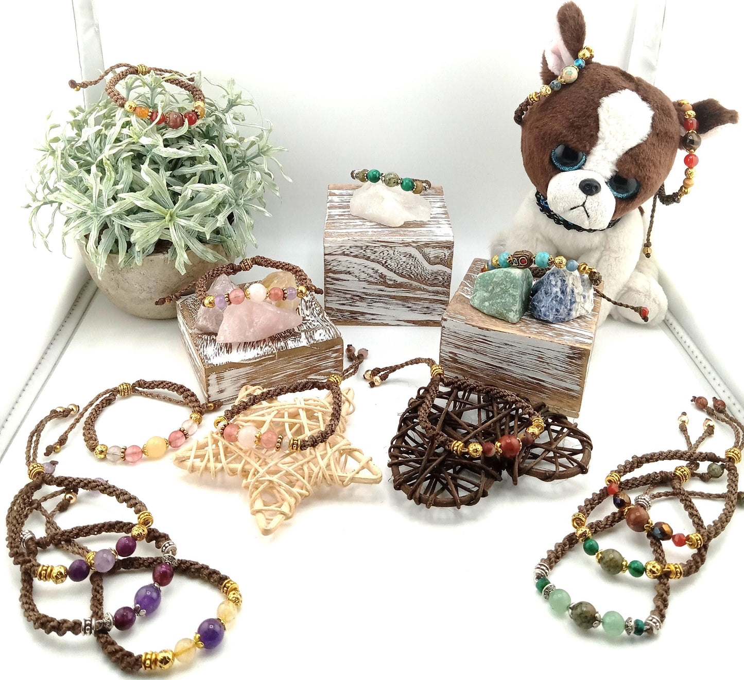 Gemstone Macrame Bracelet Jewelry, Made with genuine crystal beads, Adjustable Cord– Gift for Him & Her