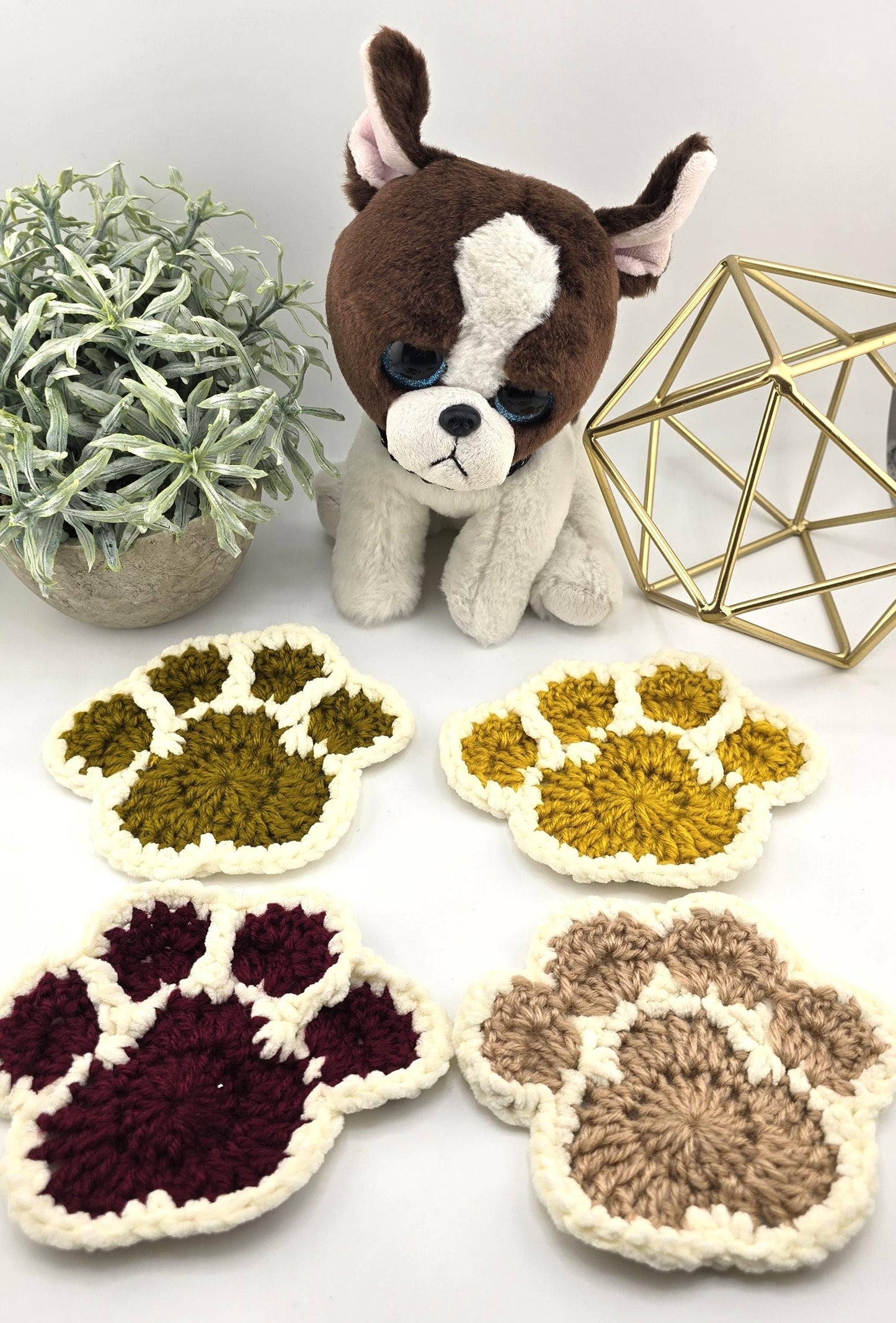 Paw Print Coasters – Crochet, Handmade, Cute Paw-Shaped Coasters for Pet Owners – Gift for Dog Moms & Dads