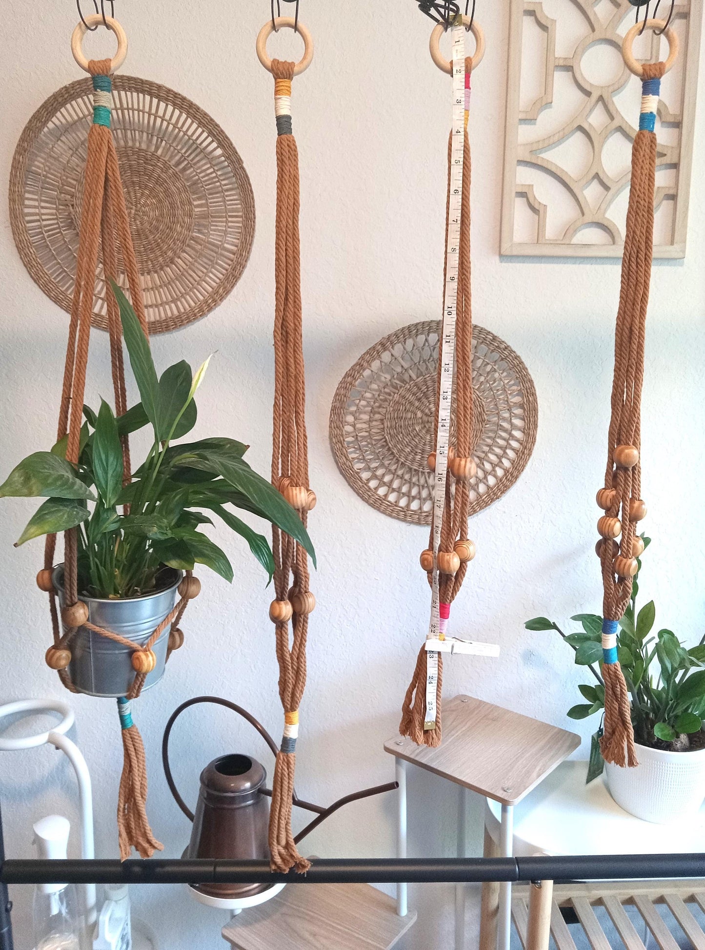 Macrame Plant Hanger with Wooden Beads – Handmade House Decor – Hanging Plant Holder for Indoor and Outdoor Plants