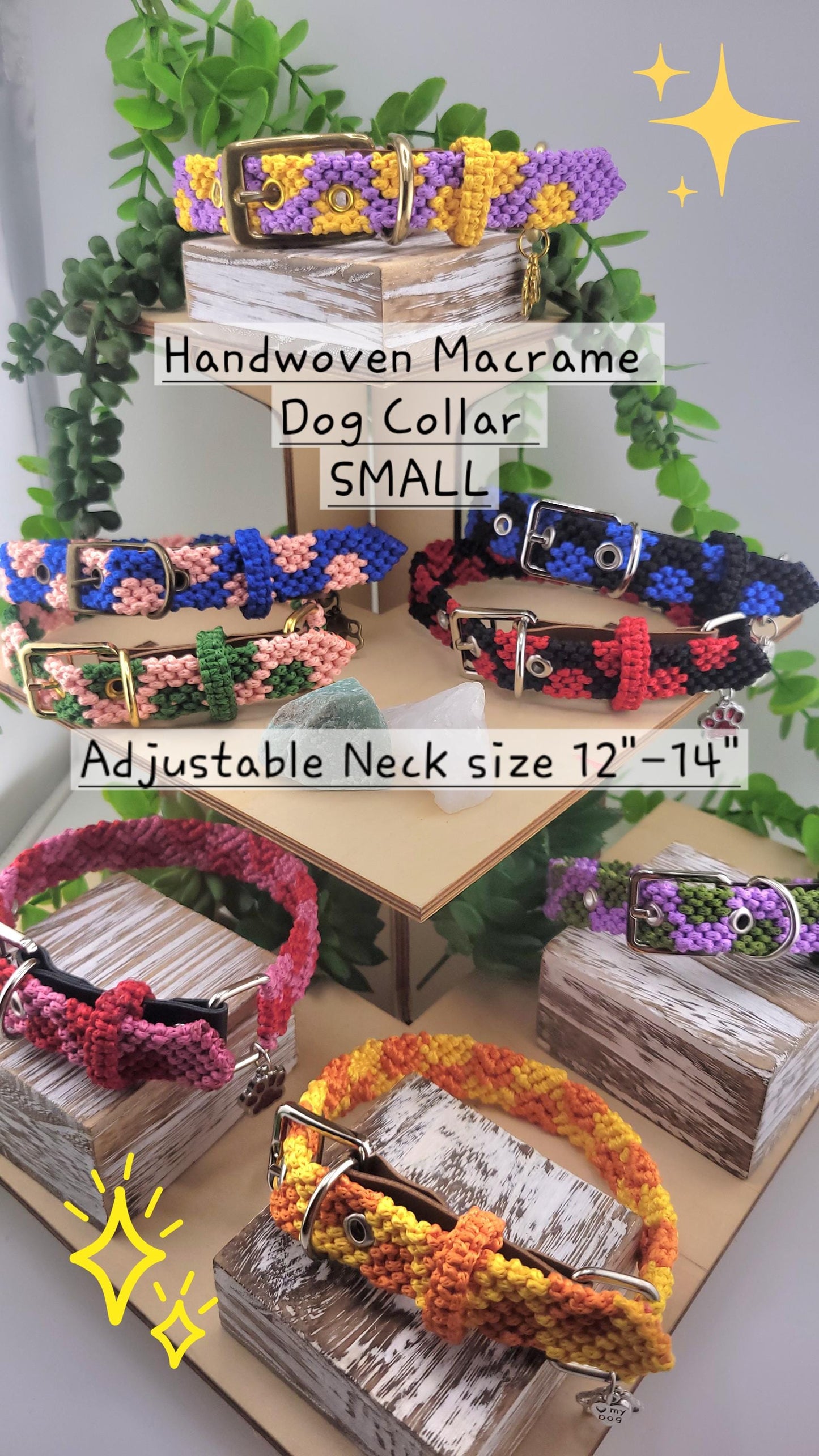 Designer Dog Collar, Unique Woven Polka Dots Dog Collar with Eco Leather, Adjustable Small 12"-14", Wide variety of colors