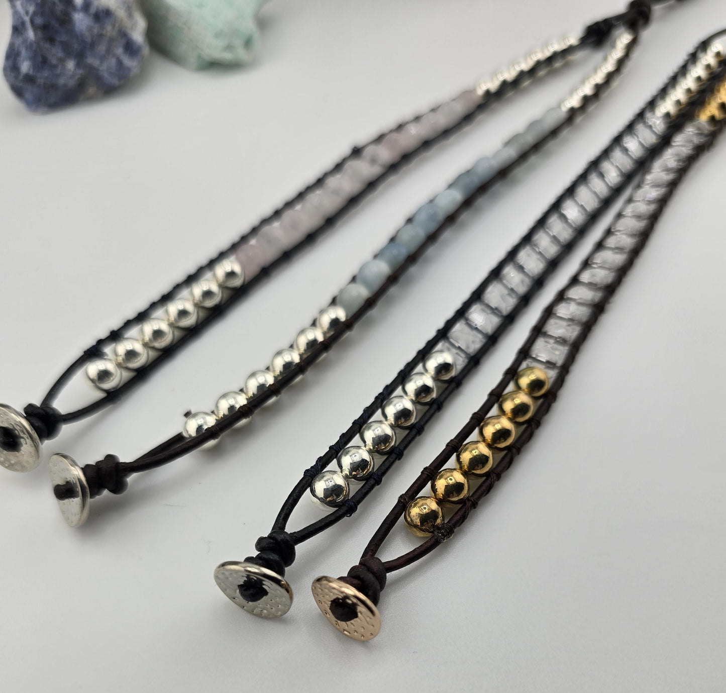 Gemstone Wrap Bracelet, handmade, Semi-Precious Stone Beads & Genuine Leather, 18k gold plated charm/ Chic Jewelry, Adjustable,  Gift for Him & Her