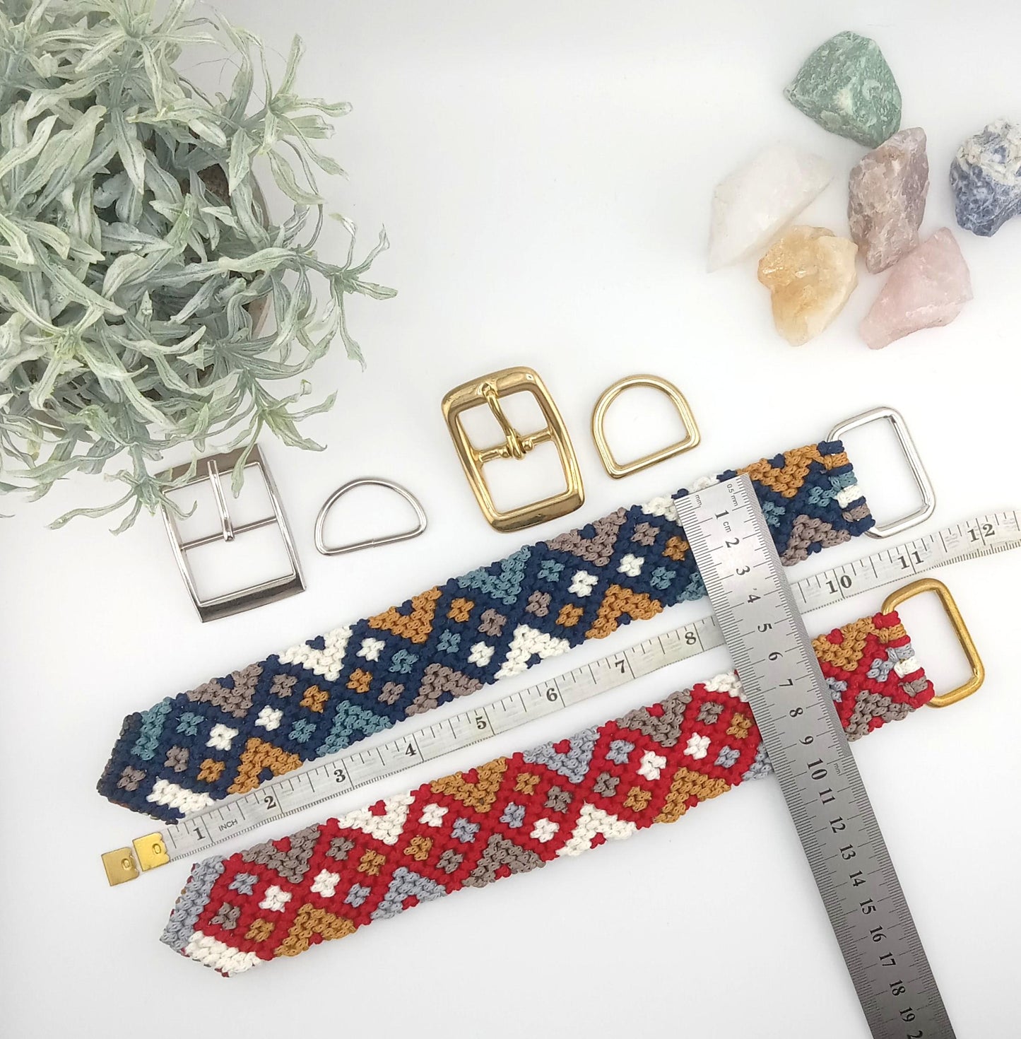 Designer Dog Collar, Unique Woven Dog Collar with Eco Leather, Argyle Design,  Adjustable XL 19" to 21" (48-53cm) neck size, Wide variety of colors available