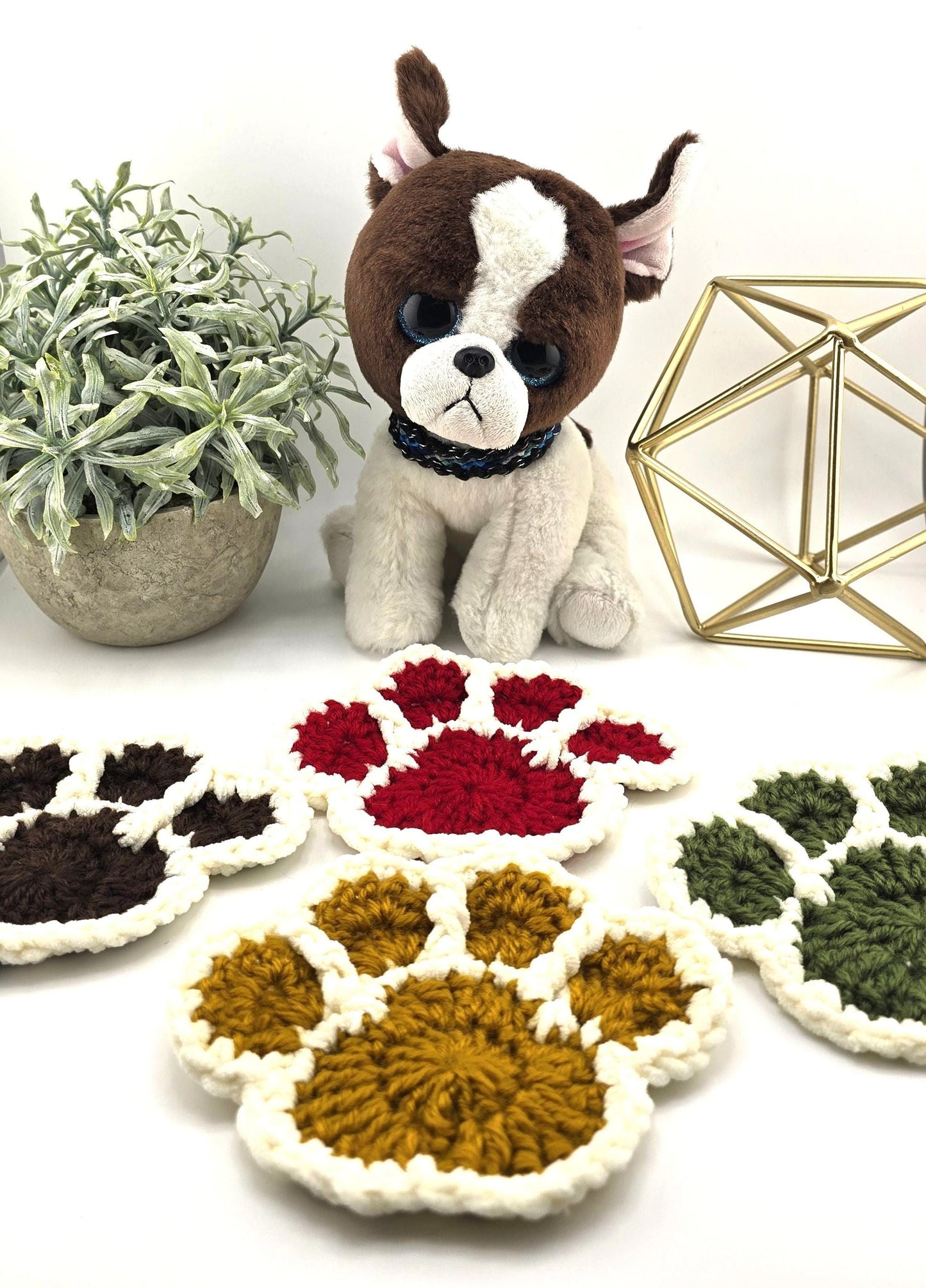 Paw Print Coasters – Crochet, Handmade, Cute Paw-Shaped Coasters for Pet Owners – Gift for Dog Moms & Dads