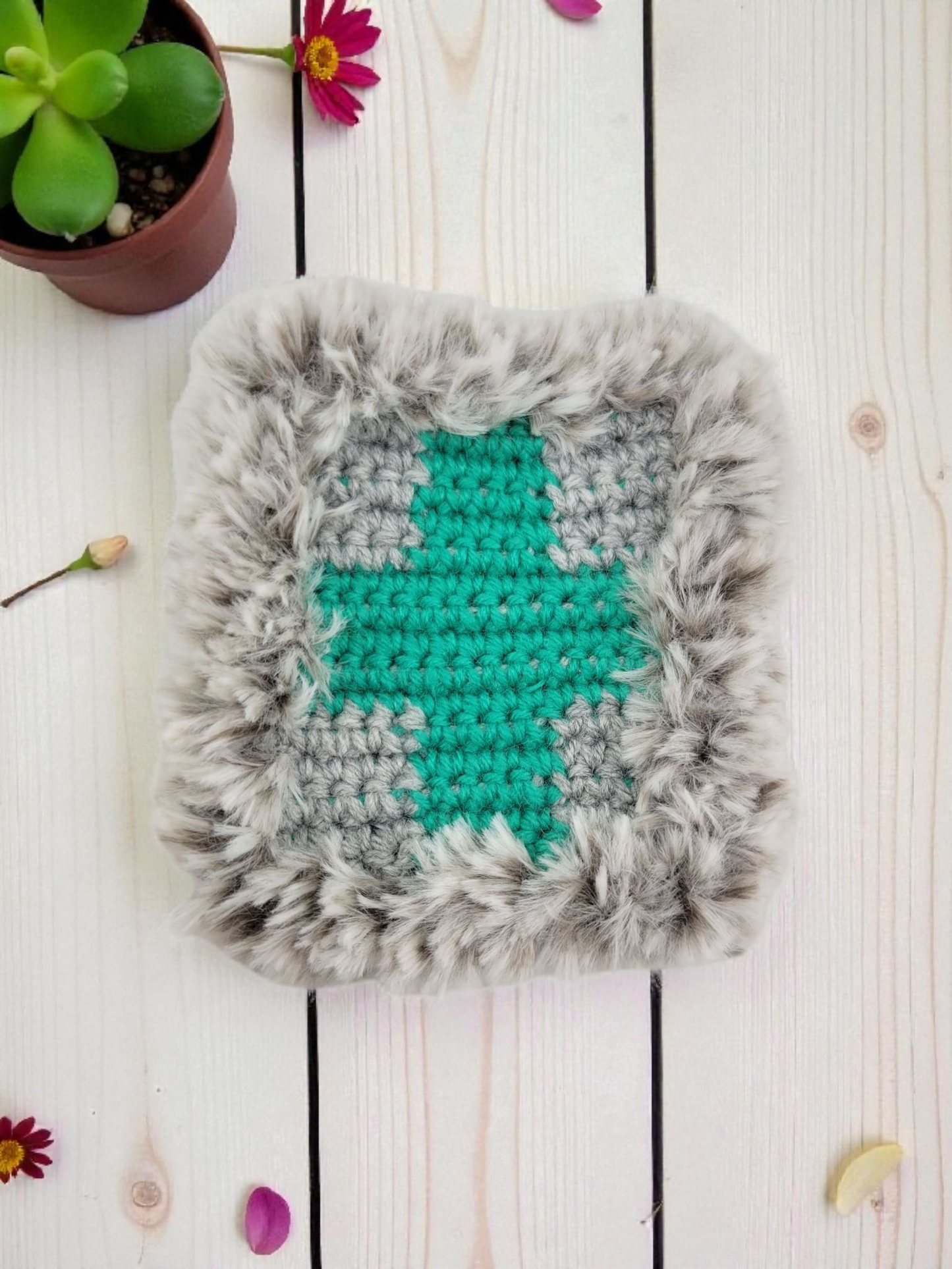 Fluffy Crochet Square Coaster, Set of Three