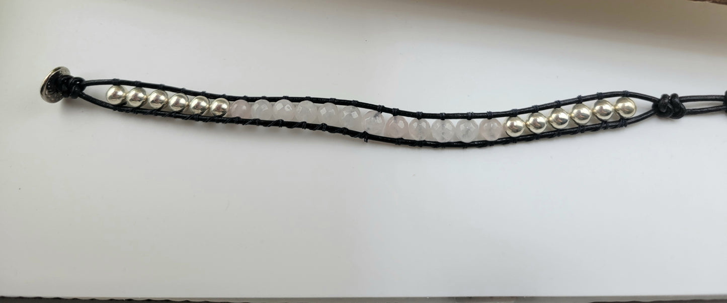 Gemstone Wrap Bracelet, handmade, Semi-Precious Stone Beads & Genuine Leather, 18k gold plated charm/ Chic Jewelry, Adjustable,  Gift for Him & Her