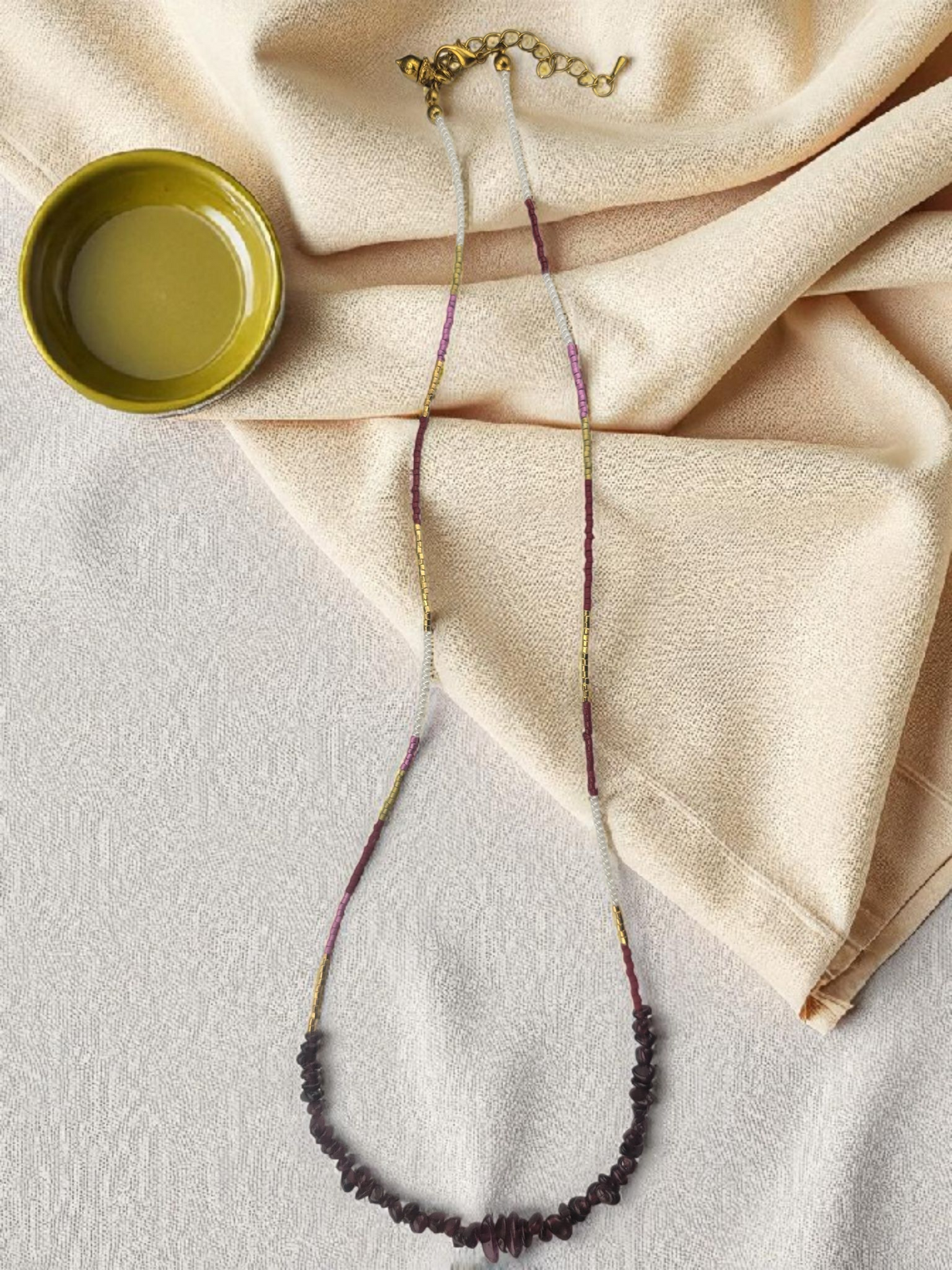 Chip Crystal Gemstone & Miyuki beads Necklace/ Bracelet 2 in 1, Adjustable Chain, Gold acorn charm