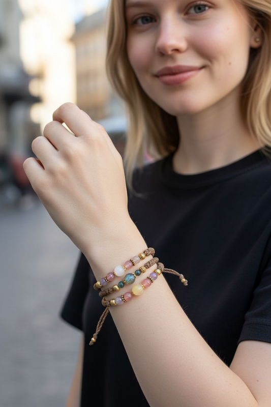 Gemstone Macrame Bracelet Jewelry, Made with genuine crystal beads, Adjustable Cord– Gift for Him & Her