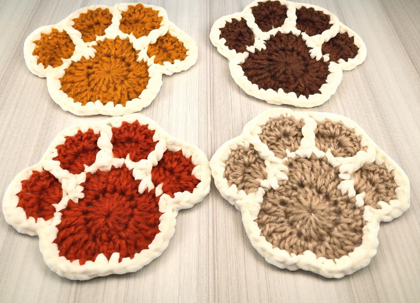 Paw Print Coasters – Crochet, Handmade, Cute Paw-Shaped Coasters for Pet Owners – Gift for Dog Moms & Dads
