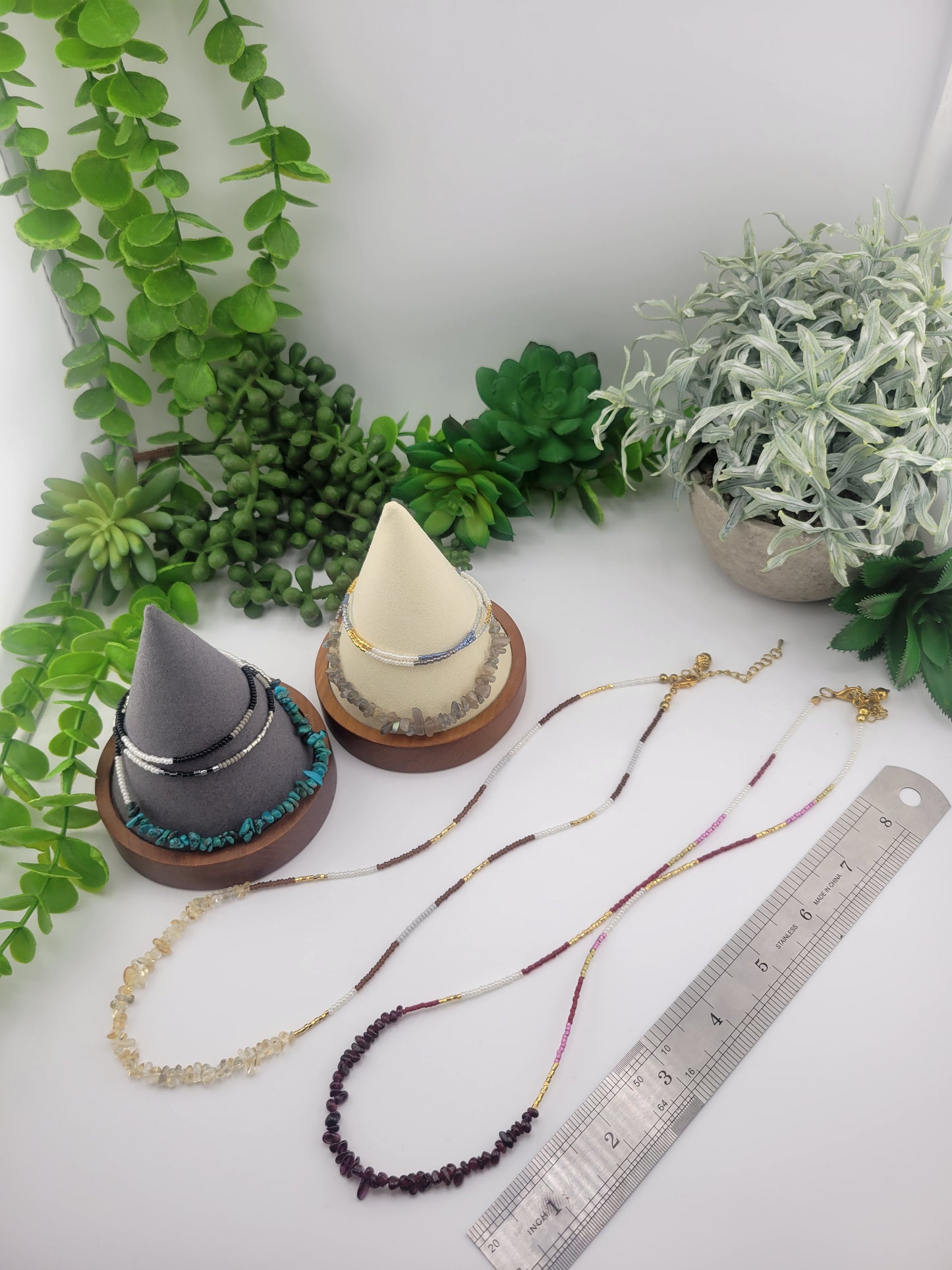 Chip Crystal Gemstone & Miyuki beads Necklace/ Bracelet 2 in 1, Adjustable Chain, Gold acorn charm