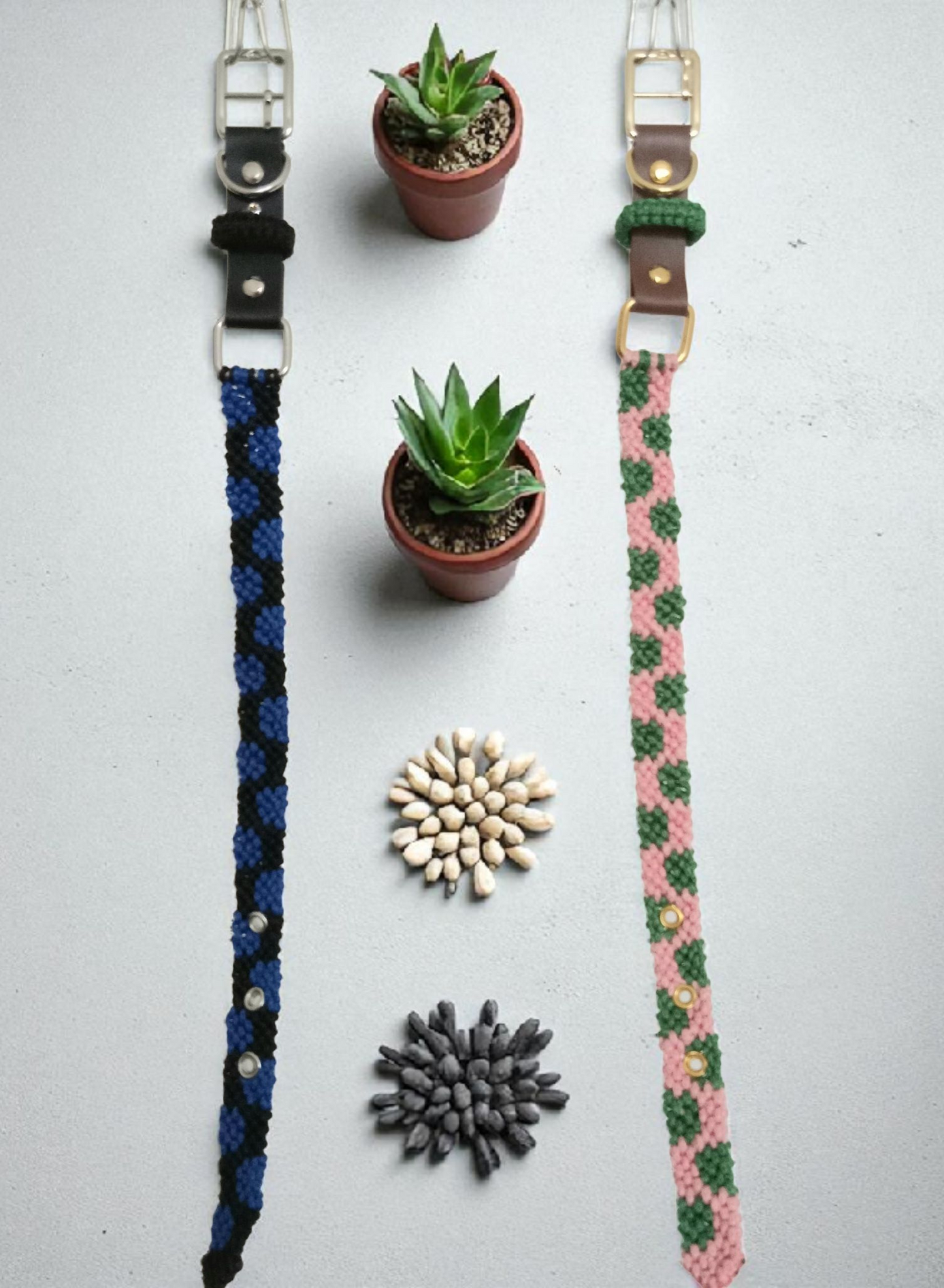 Designer Dog Collar, Unique Woven Polka Dots Dog Collar with Eco Leather, Adjustable Small 12"-14", Wide variety of colors