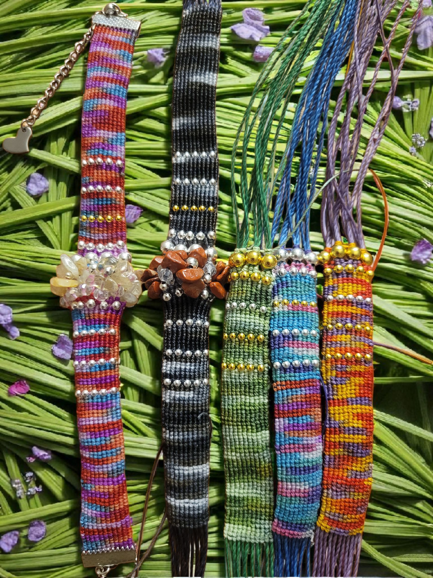 Multicolored beaded woven bracelet with genuine gemstones and 18k gold plated metal beads and clasps, Adjustable Chain. The length 7.5"-9".