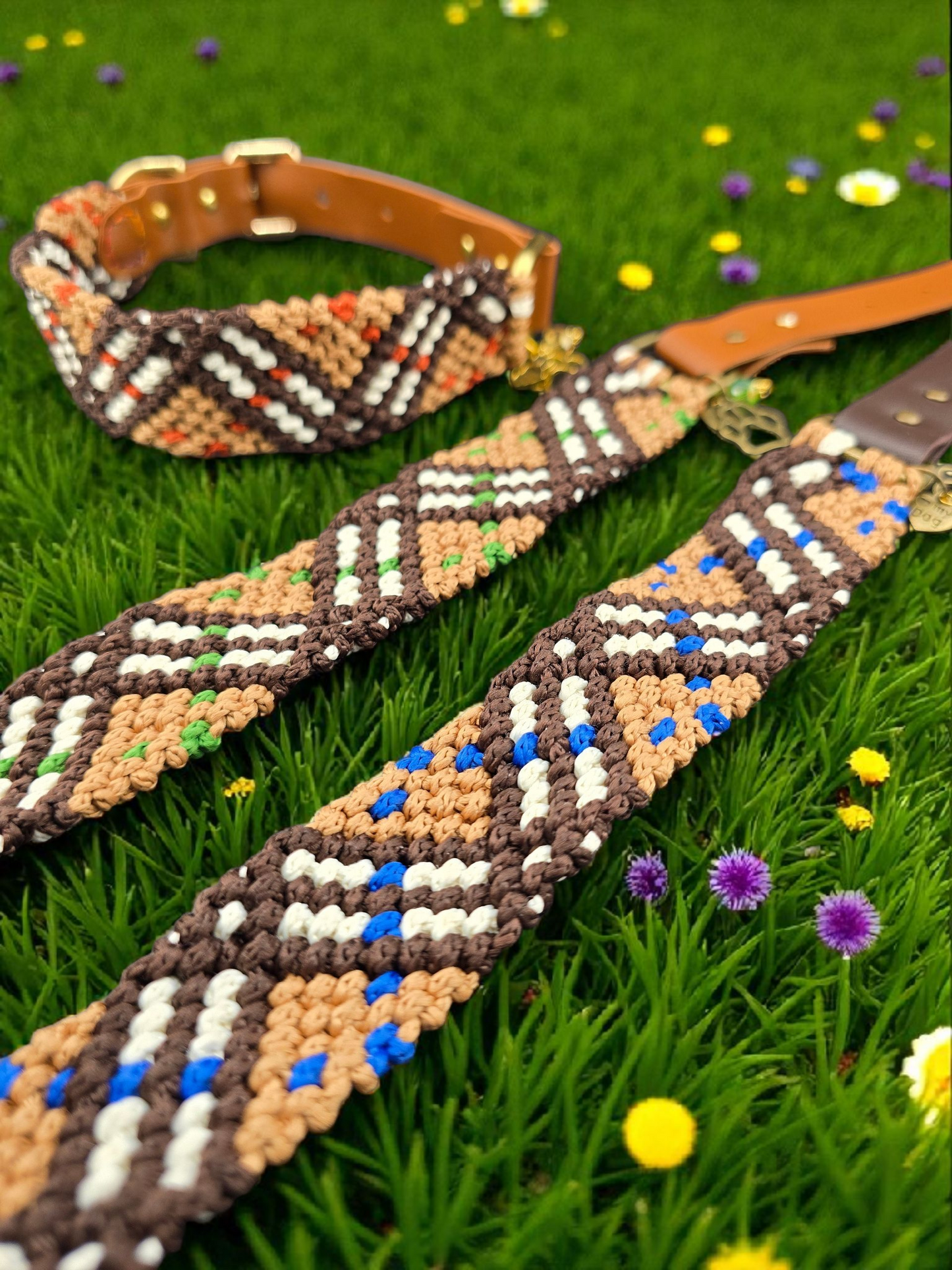 Designer Dog Collar, Unique Woven Dog Collar with Eco Leather, Tartan check,  Adjustable Medium 14"-16"(35.5-40.5cm) neck size, Wide variety of colors