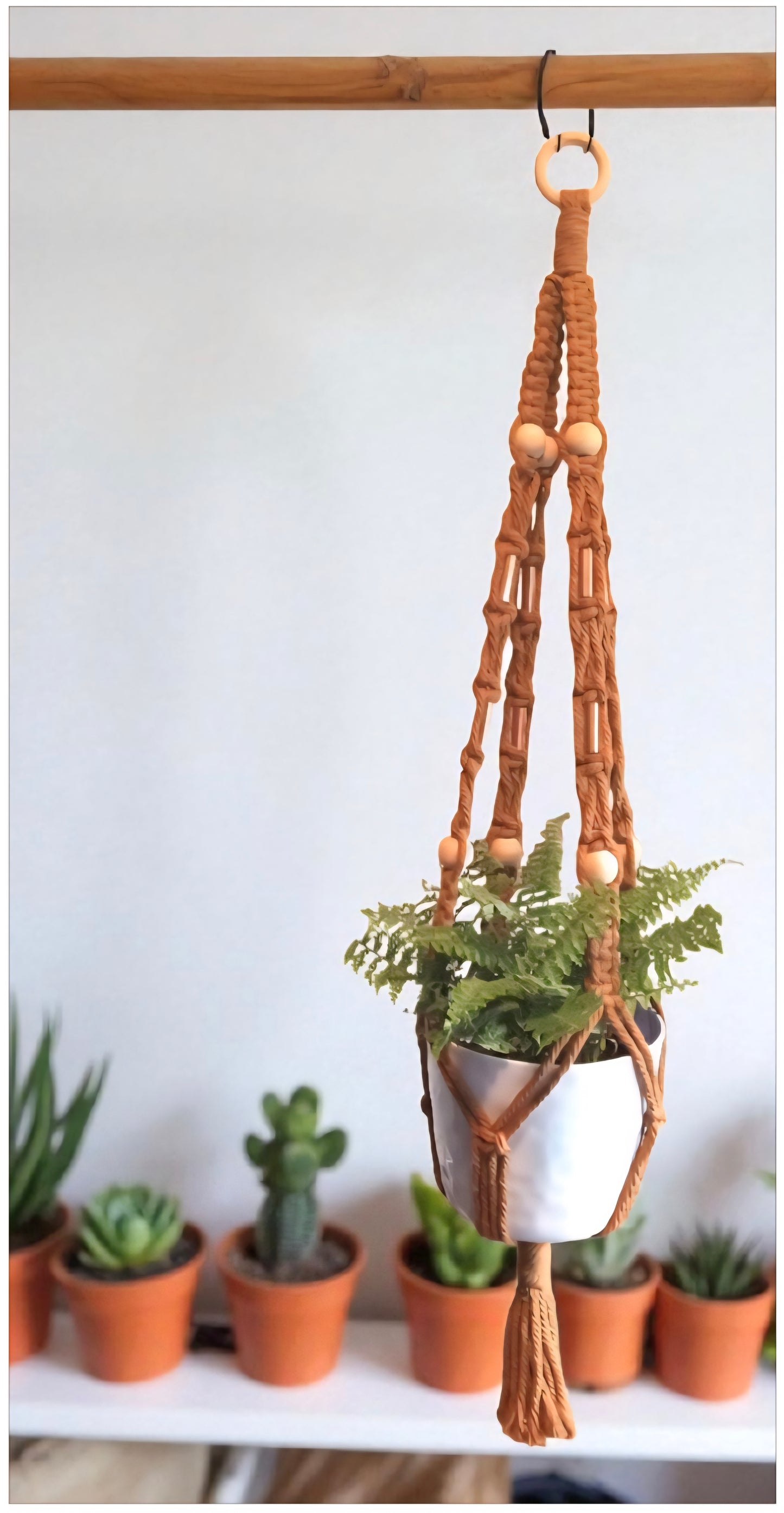 Macrame Plant Hanger with Wooden Beads – Handmade House Decor – Hanging Plant Holder for Indoor and Outdoor Plants
